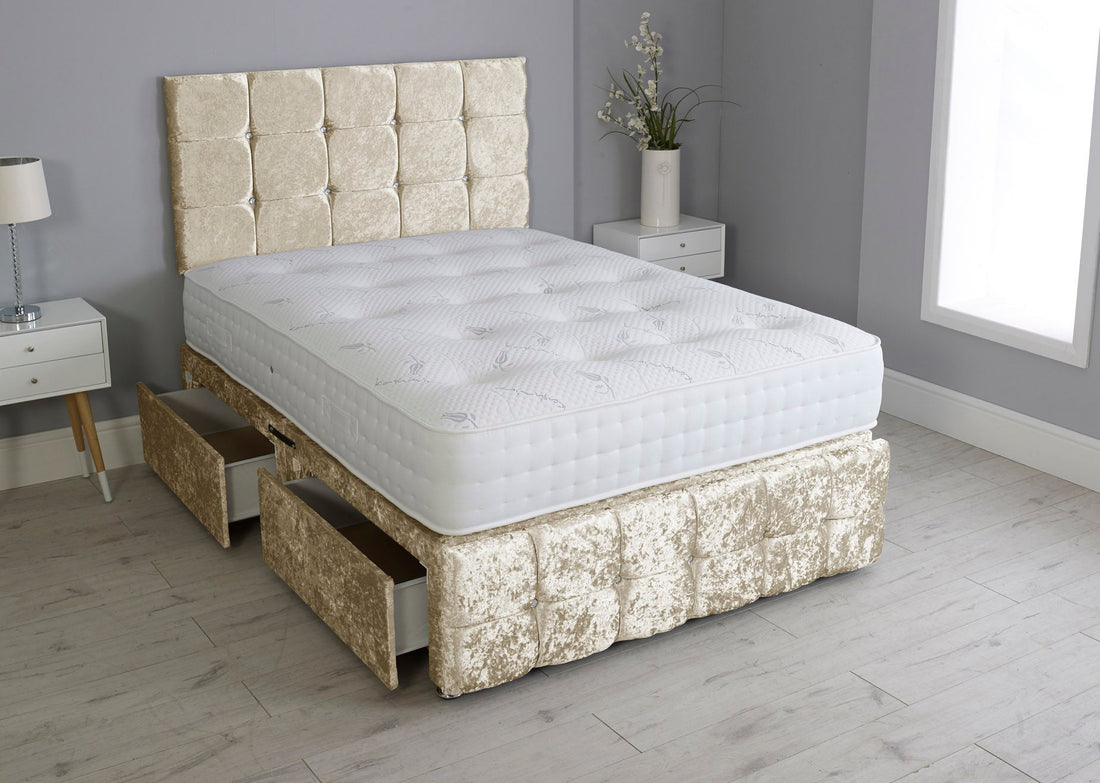 Cuboid Cube Divan Bed With Mattress And Footboard And Pocket Memory Mattress