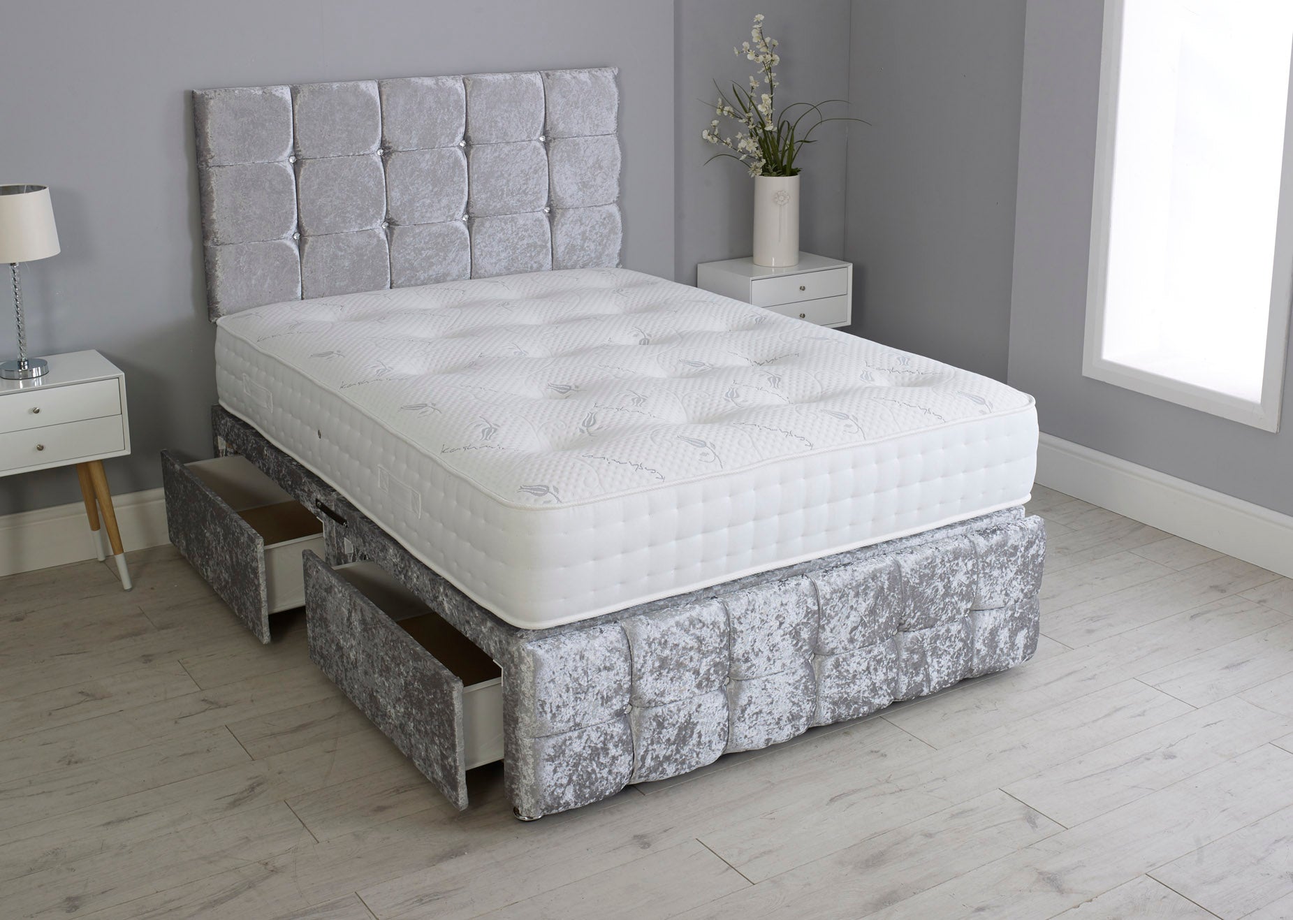 Cuboid Cube Divan Bed With Mattress And Footboard And Pocket Memory Mattress