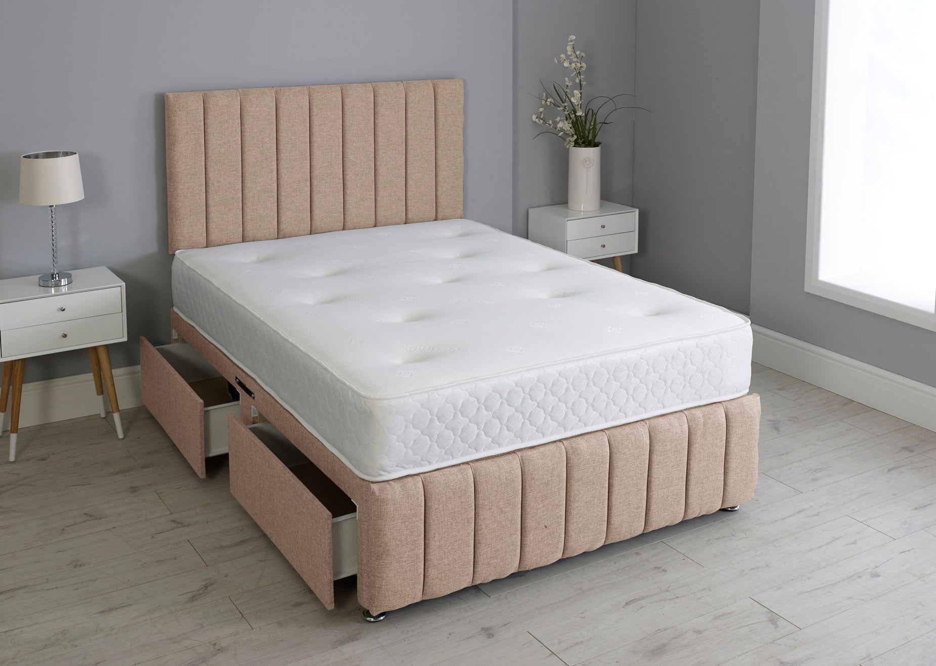 Linear Divan Bed With Footboard And Memory Orthopaedic Mattress