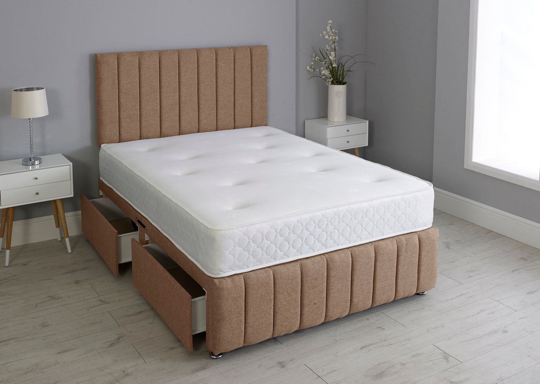 Linear Divan Bed With Footboard And Memory Orthopaedic Mattress
