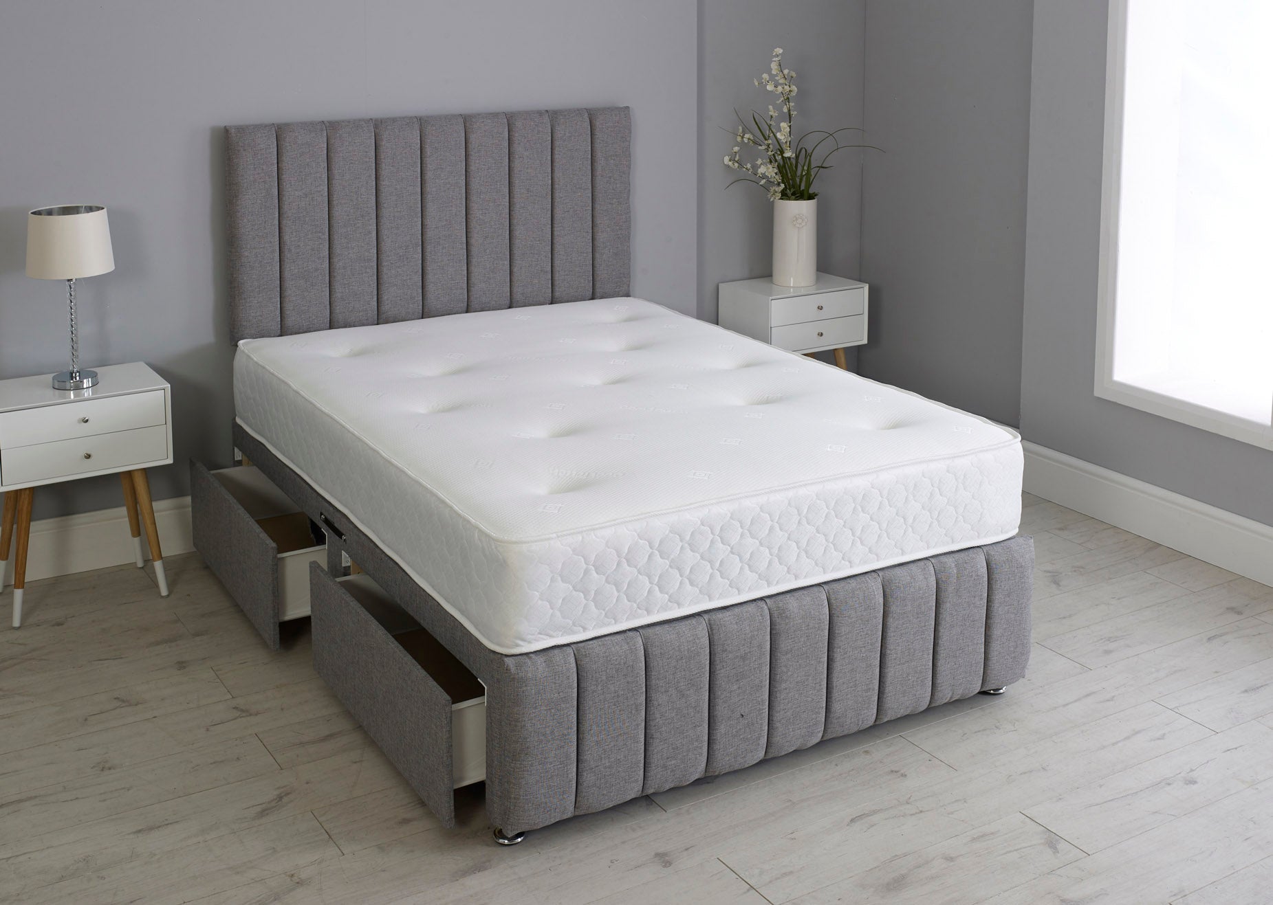 Linear Divan Bed With Footboard And Memory Orthopaedic Mattress