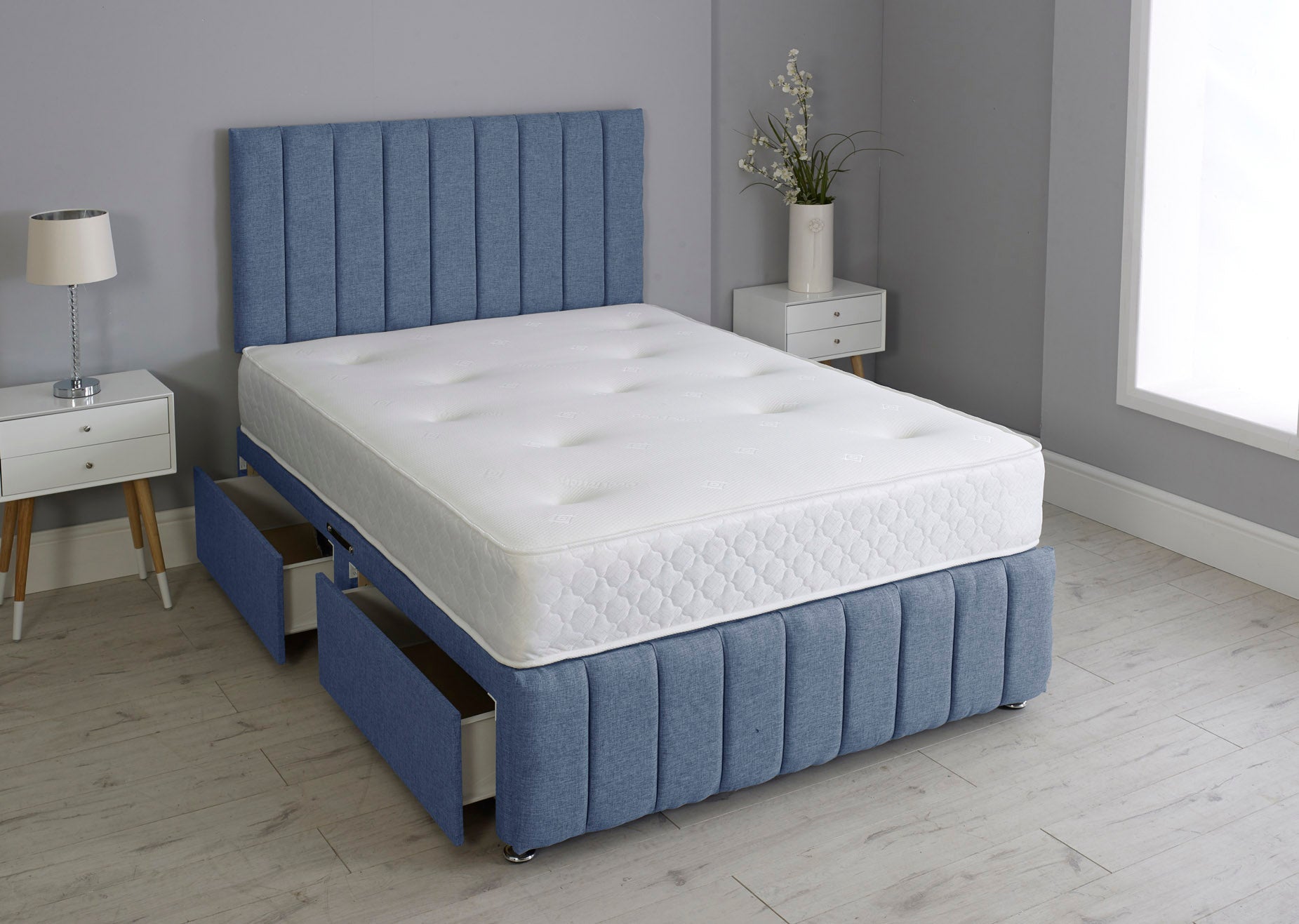 Linear Divan Bed With Footboard And Memory Orthopaedic Mattress