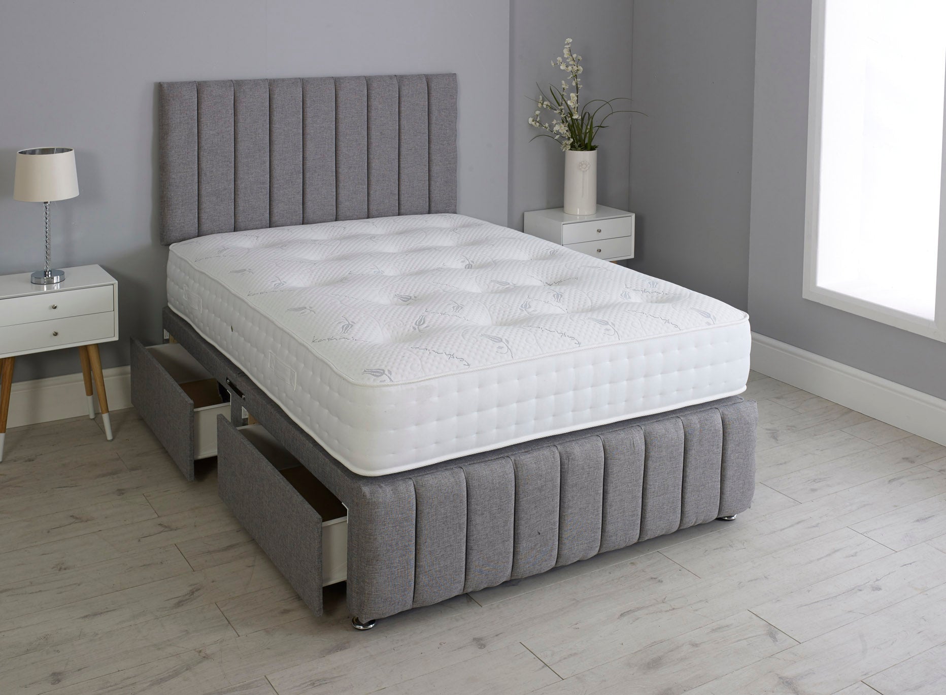 Linear Divan Bed Set With Footboard And Pocket Memory Mattress And Headboard
