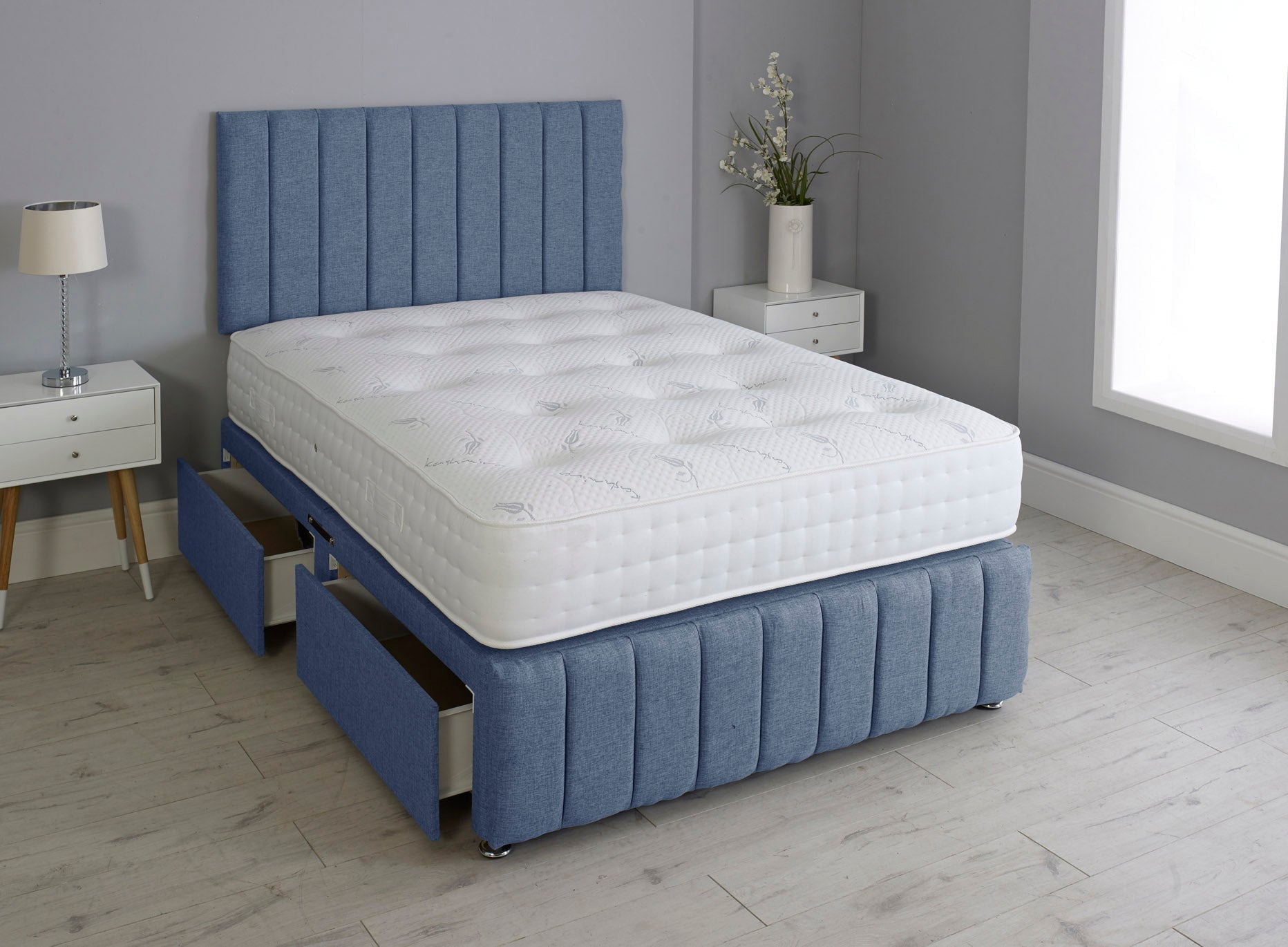 Linear Divan Bed Set With Footboard And Pocket Memory Mattress And Headboard