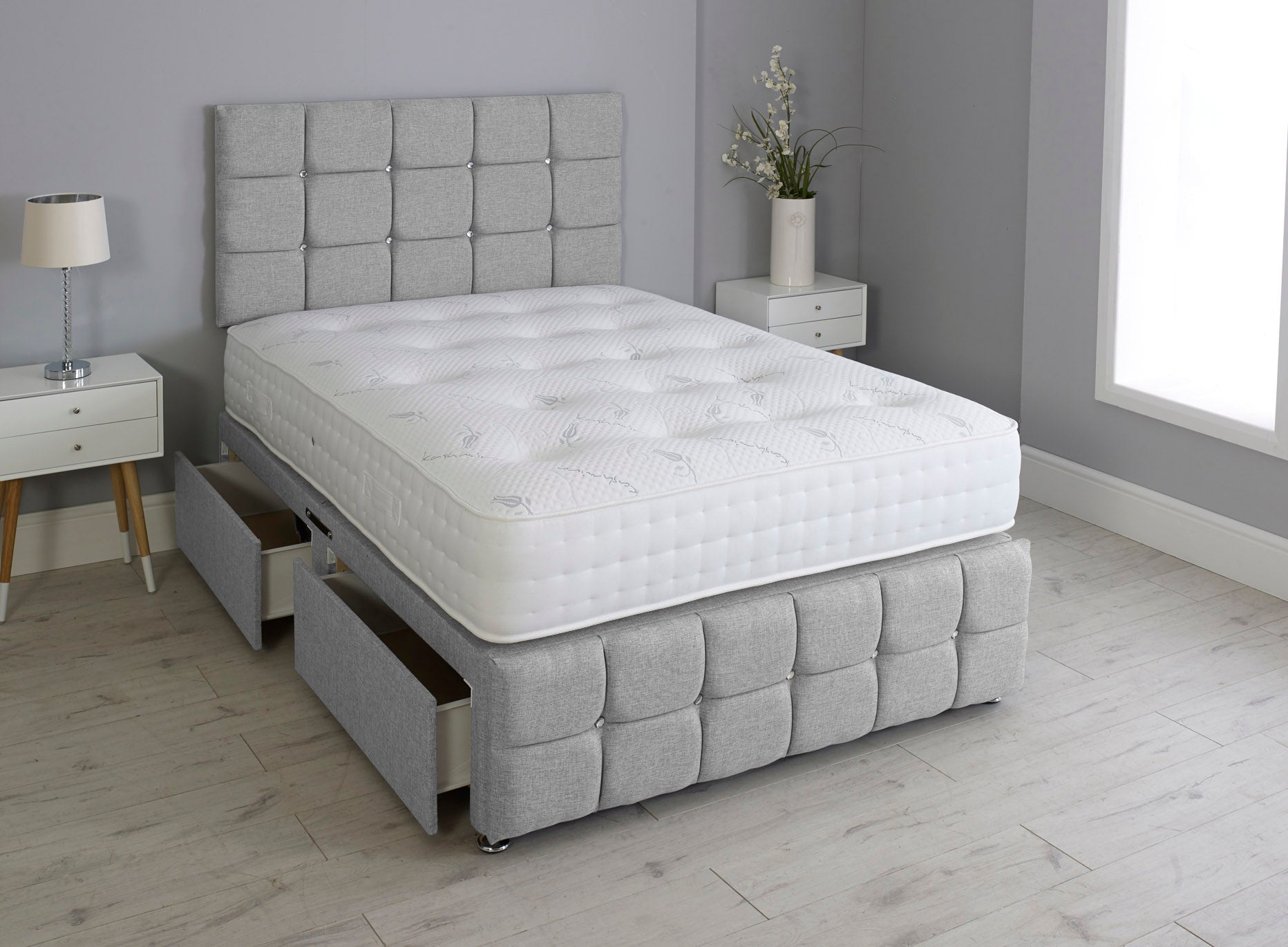 Cuboid Cube Divan Bed With Mattress And Footboard And Pocket Memory Mattress