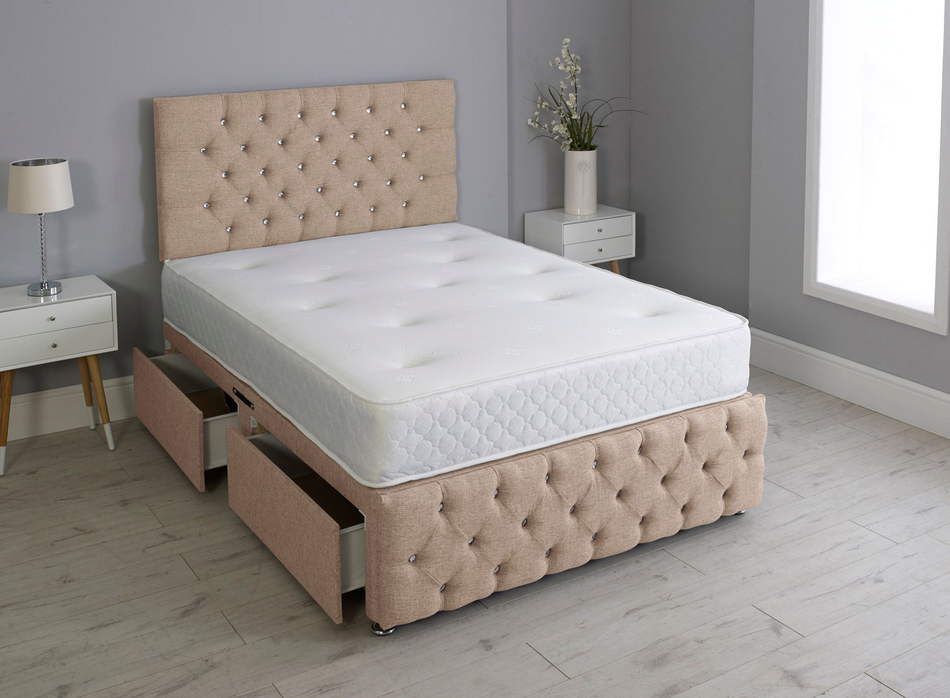 Milly Chesterfield Divan Bed Set with Footboard & Mattress
