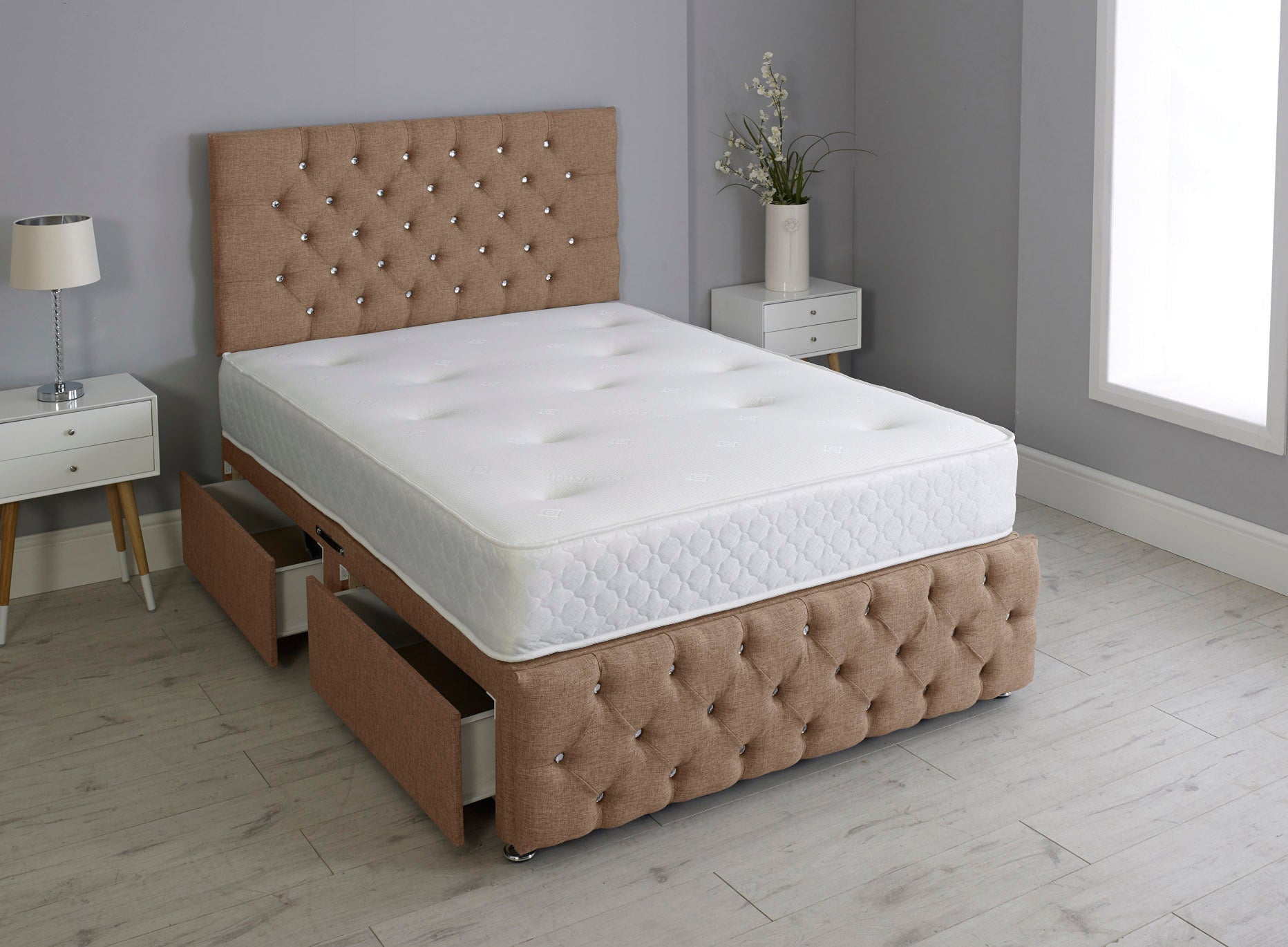 Milly Chesterfield Divan Bed Set with Footboard & Mattress