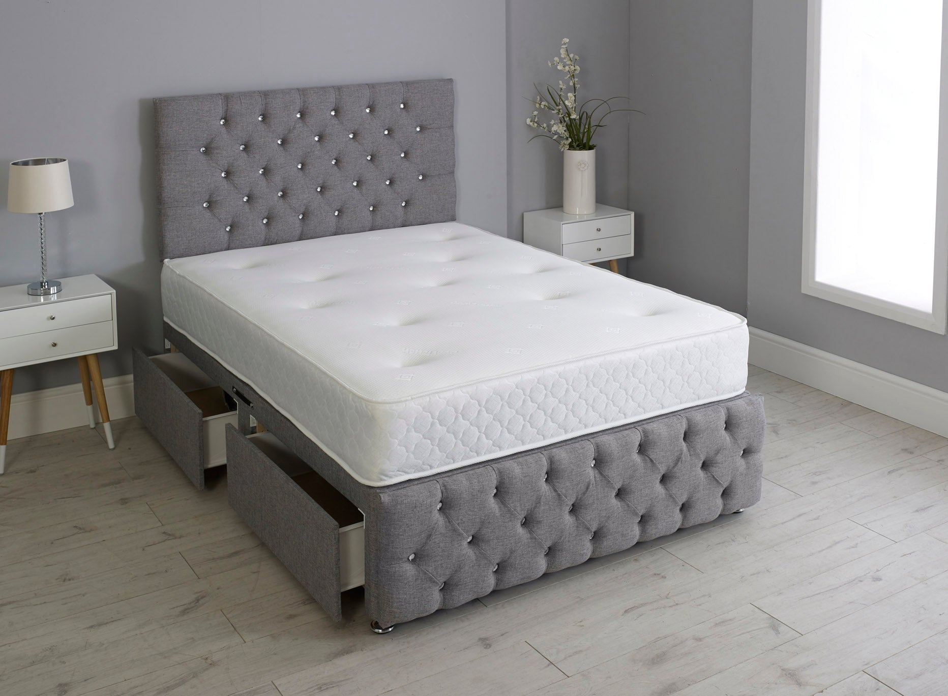 Milly Chesterfield Divan Bed Set with Footboard & Mattress