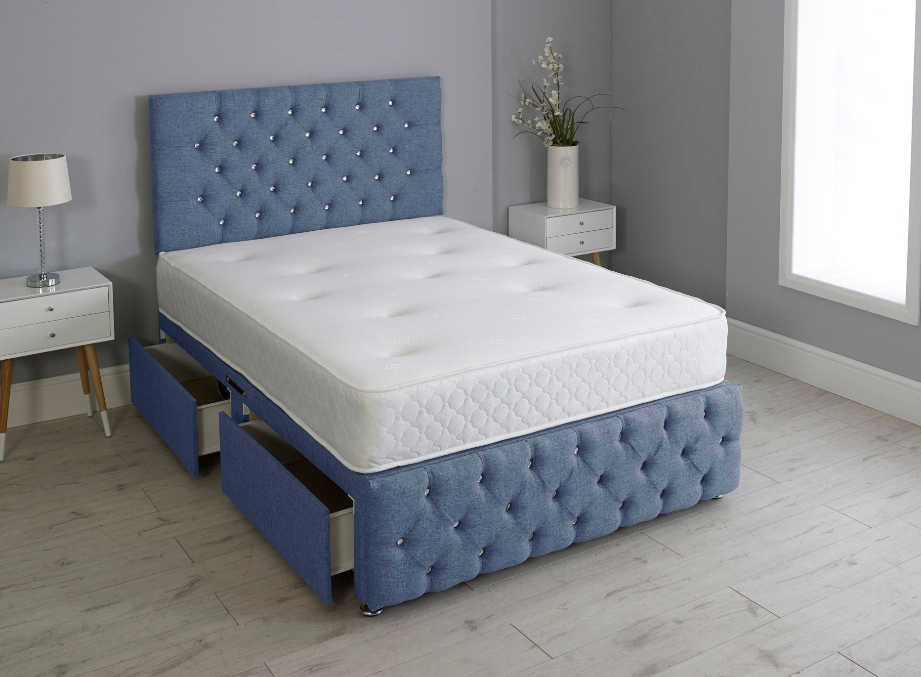 Milly Chesterfield Divan Bed Set with Footboard & Mattress