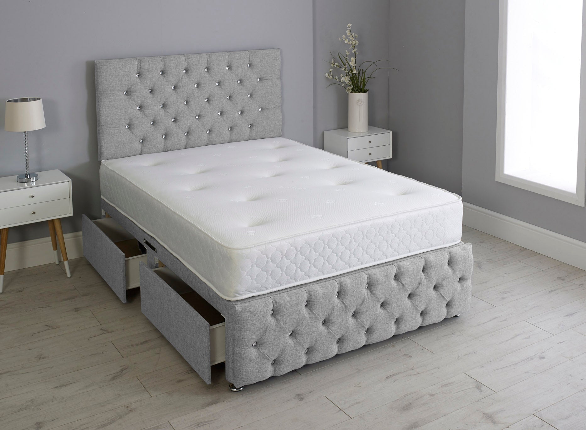Milly Chesterfield Divan Bed Set with Footboard & Mattress