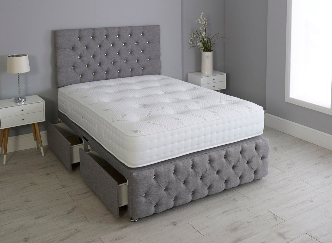 Milly Chesterfield Divan Bed Set With Footboard And Pocket Memory Mattress And Headboard