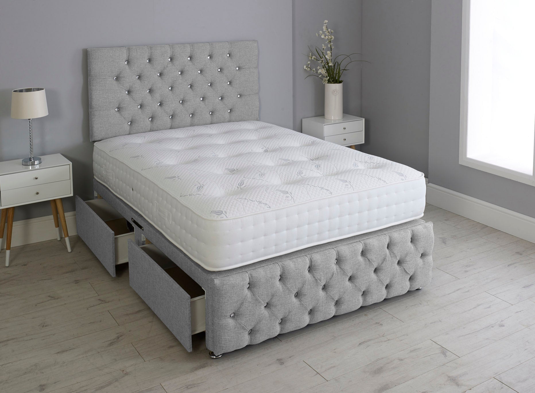 Milly Chesterfield Divan Bed Set with Headboard & Memory Mattress