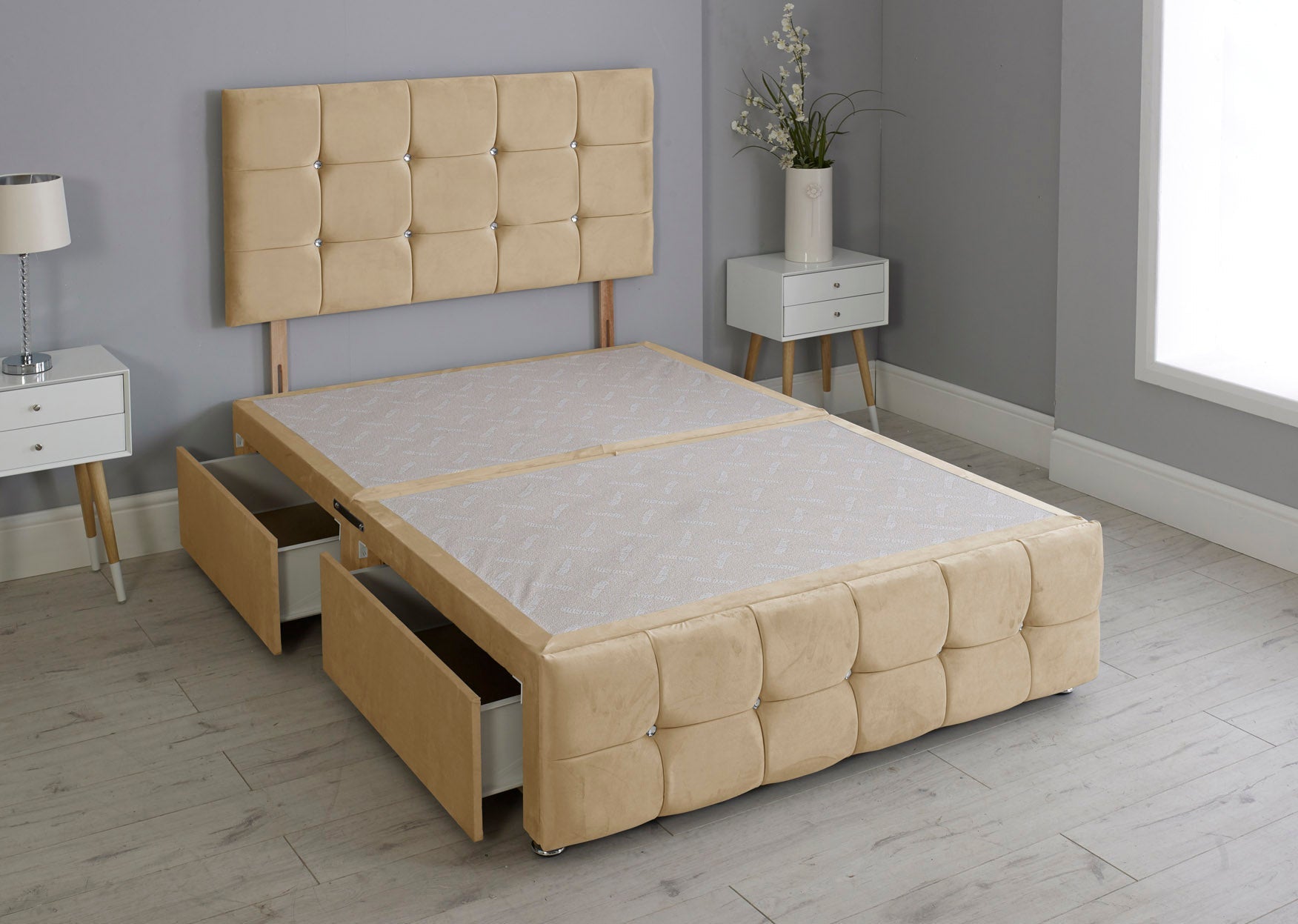 Cuboid Cube Divan Bed Base With Headboard And Footboard