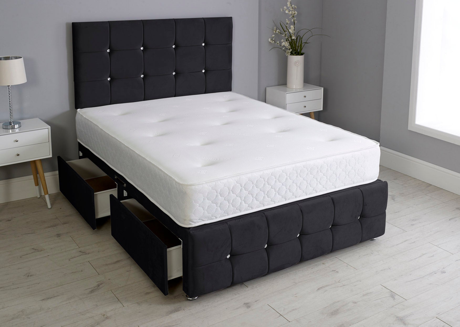 Cuboid Cube Divan Bed Set With Footboard And Memory Orthopaedic Mattress