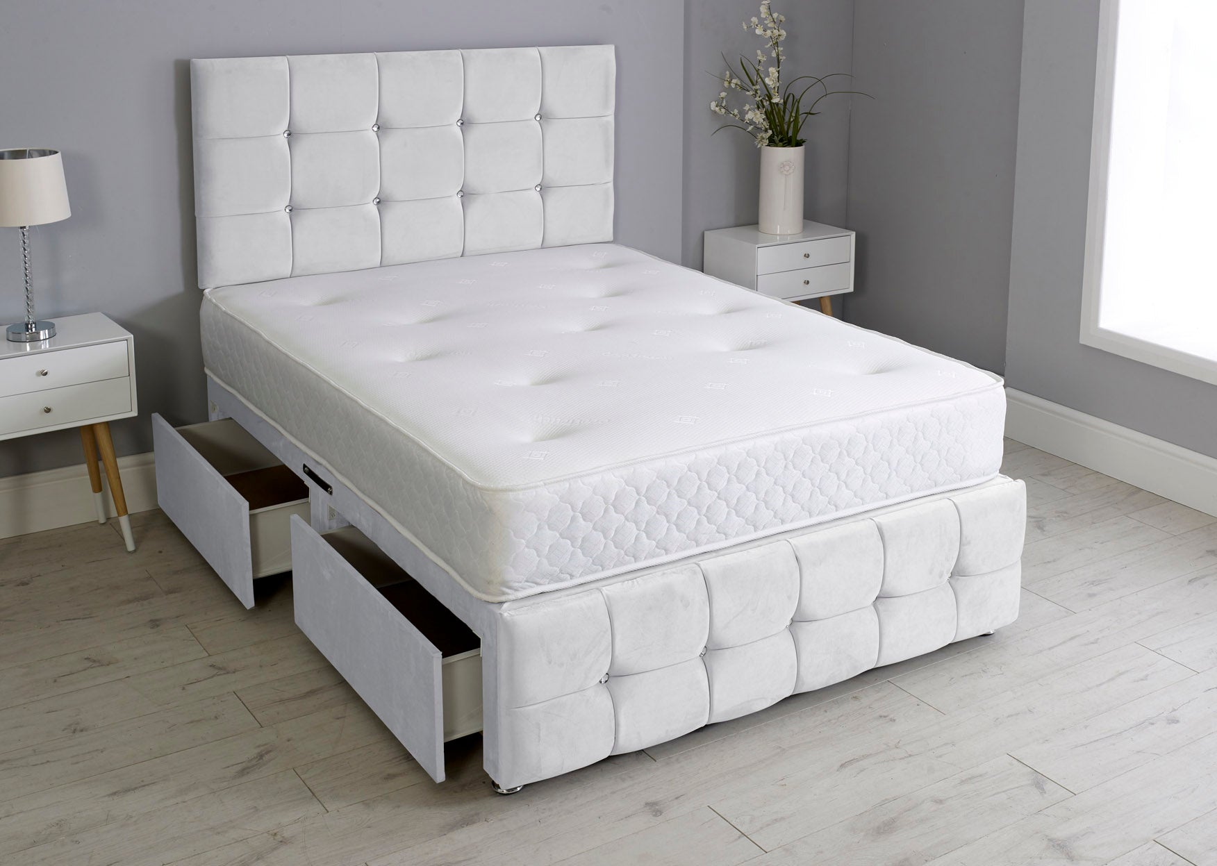 Cuboid Cube Divan Bed Set With Footboard And Memory Orthopaedic Mattress
