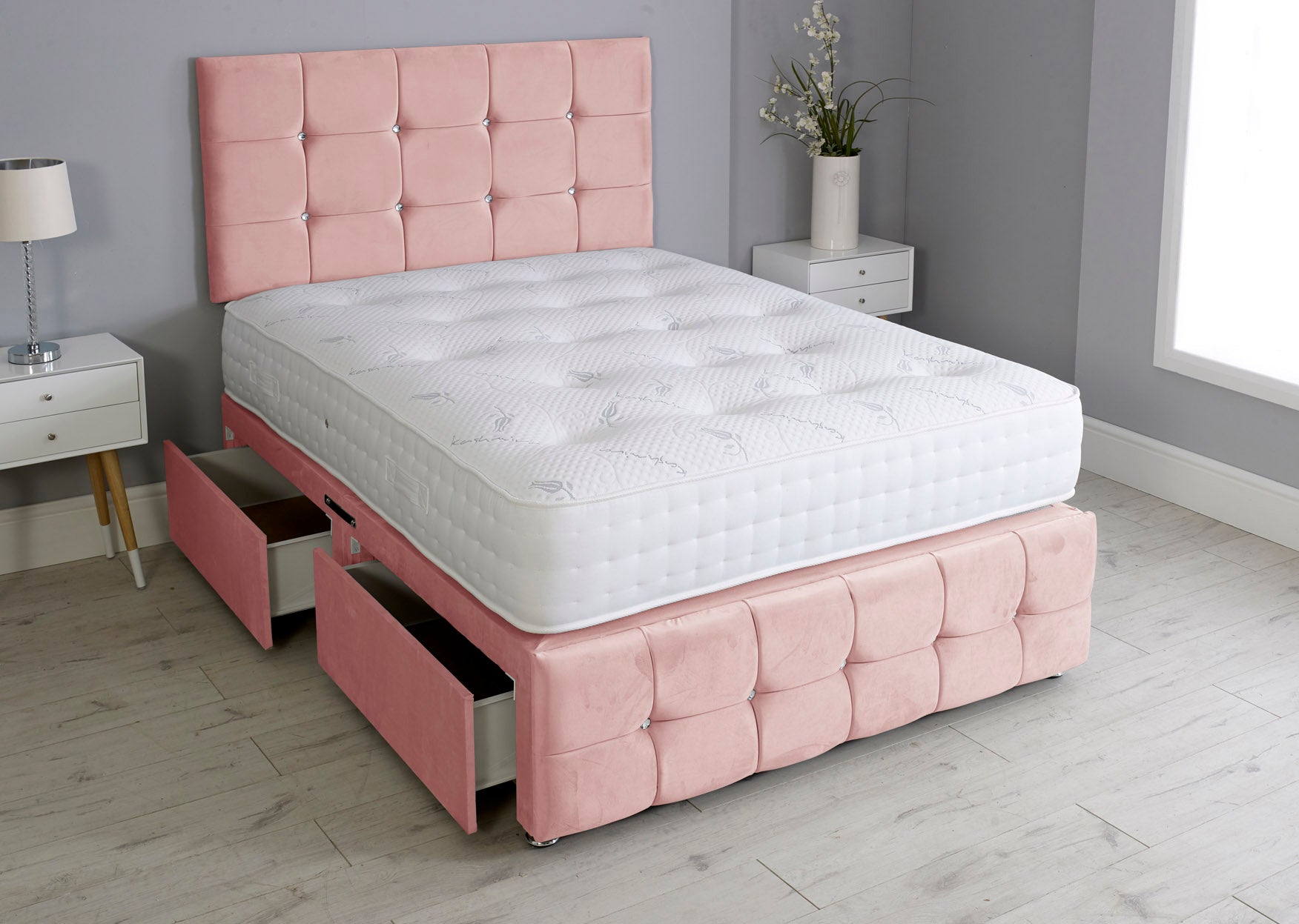 Cuboid Cube Divan Bed With Mattress And Footboard And Pocket Memory Mattress