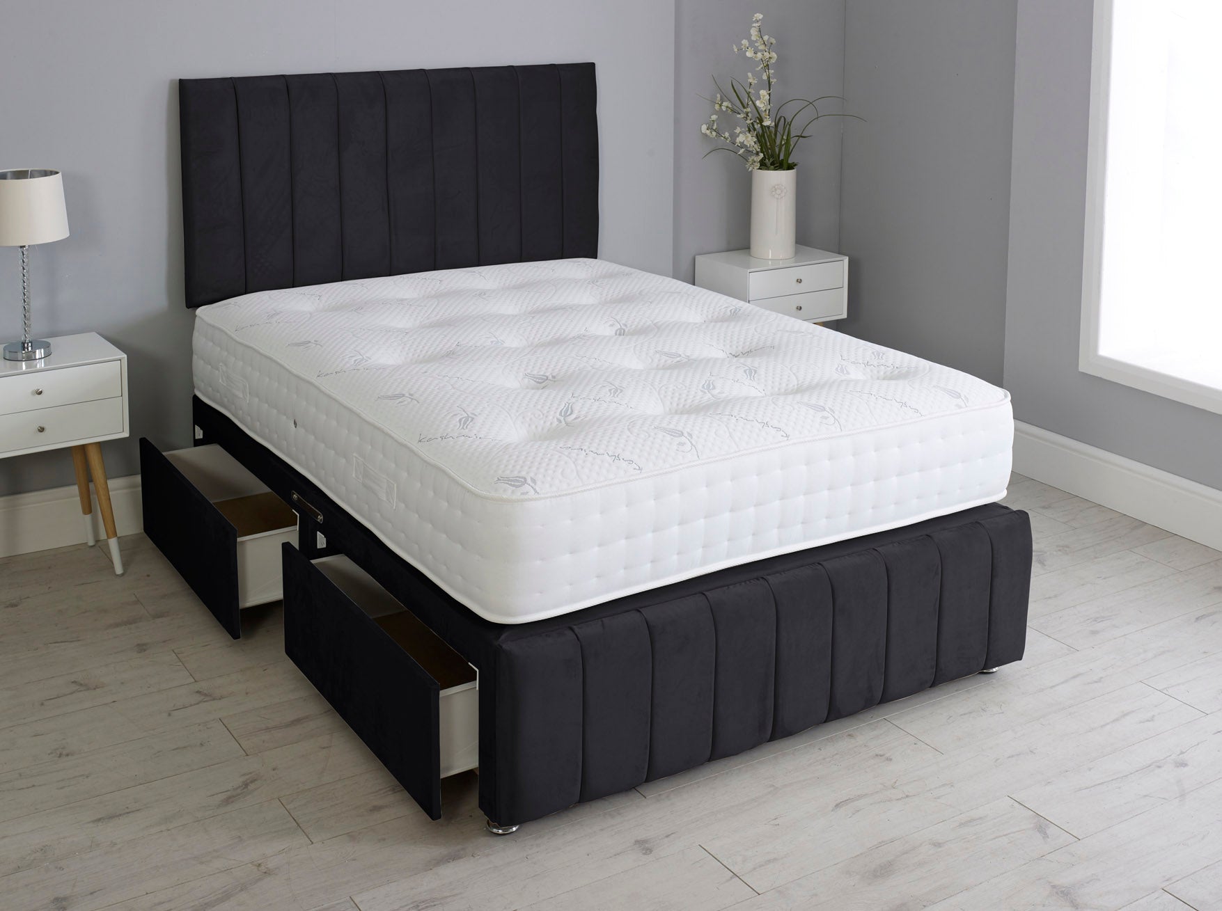 Linear Divan Bed Set With Footboard And Pocket Mattress And Headboard
