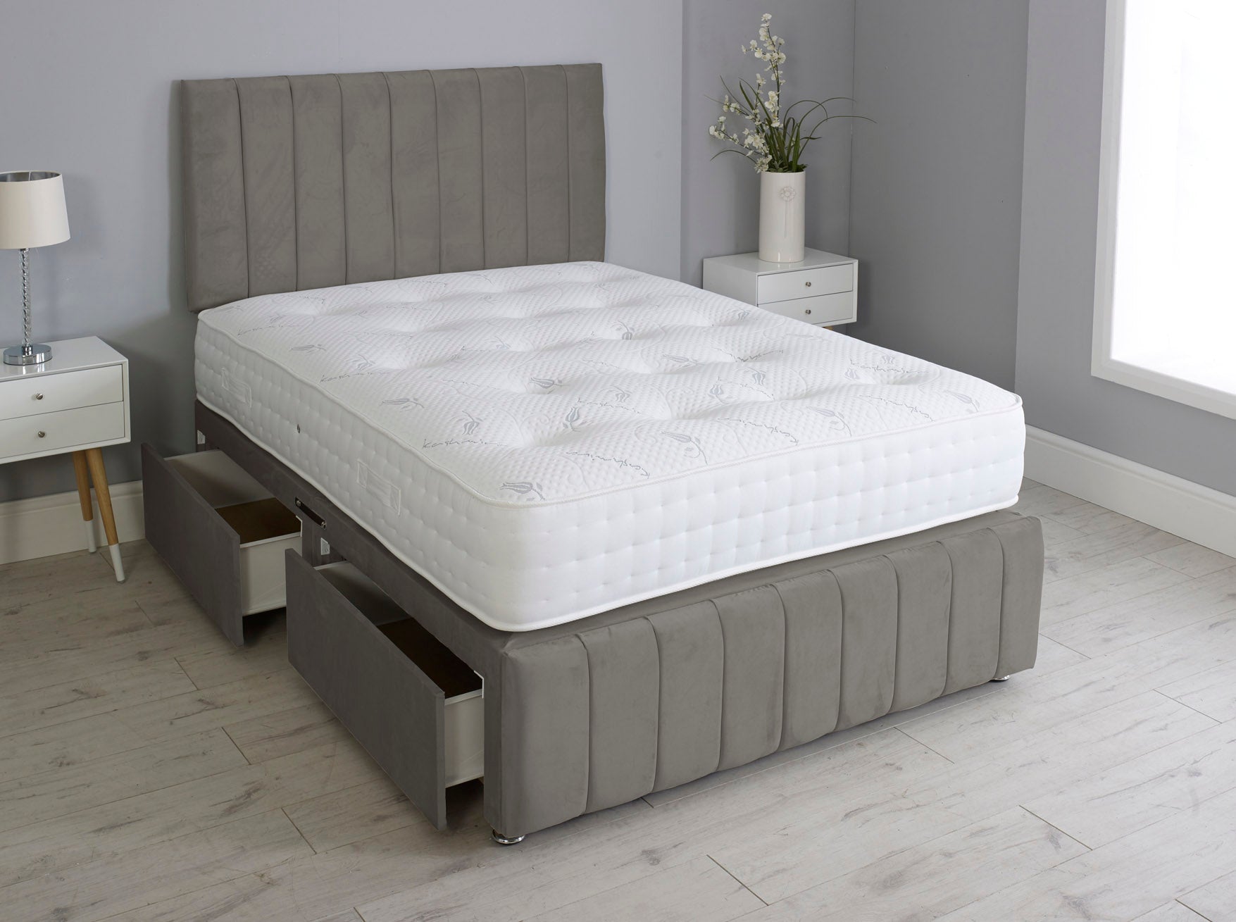 Linear Divan Bed Set With Footboard And Pocket Mattress And Headboard