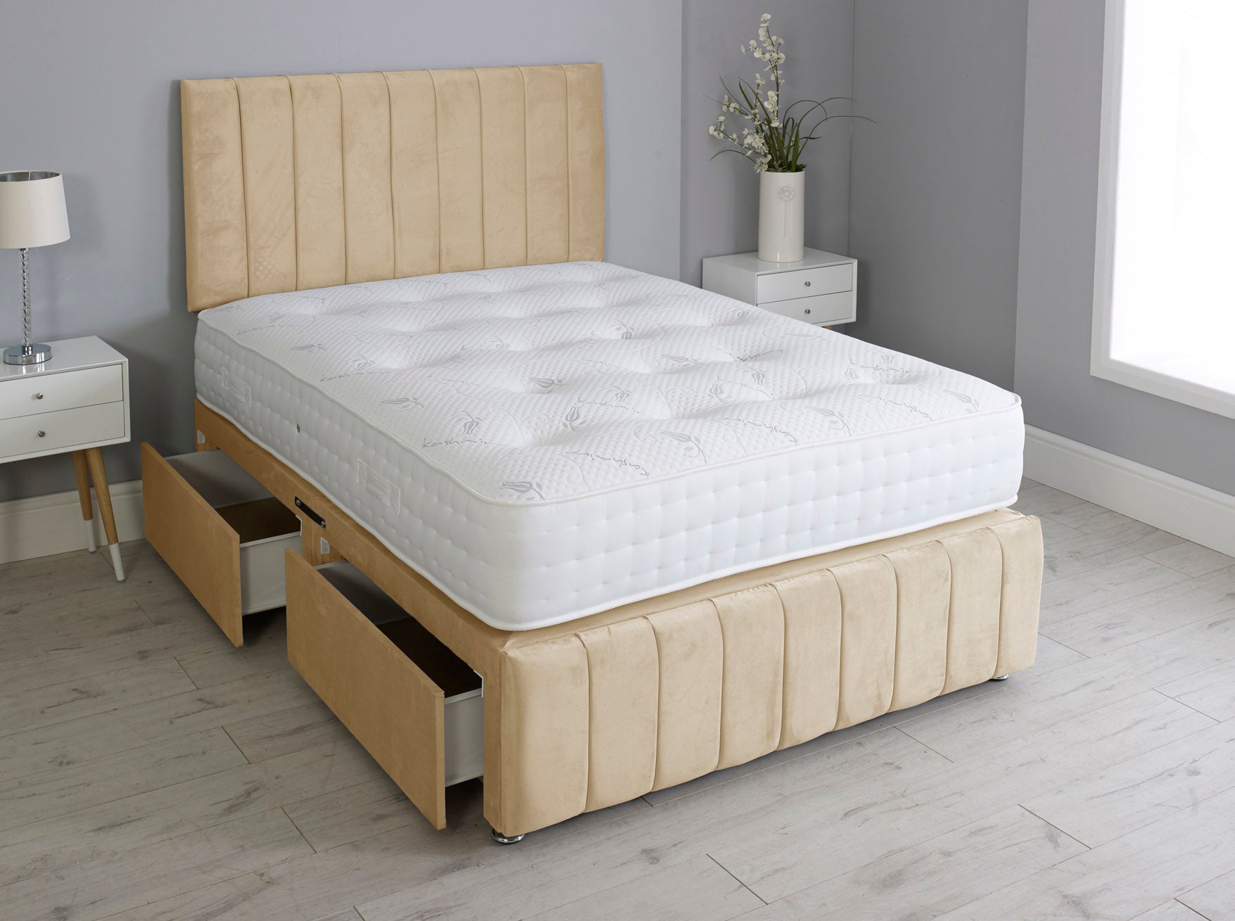 Linear Divan Bed Set With Footboard And Pocket Mattress And Headboard