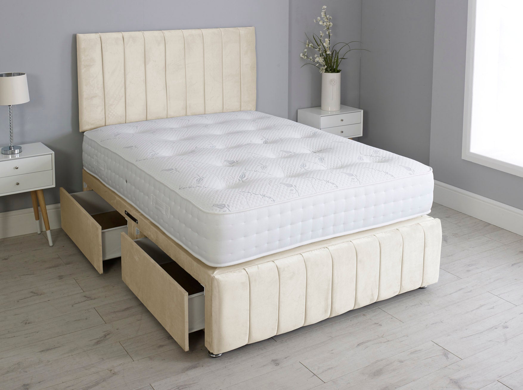 Linear Divan Bed Set With Footboard And Pocket Mattress And Headboard