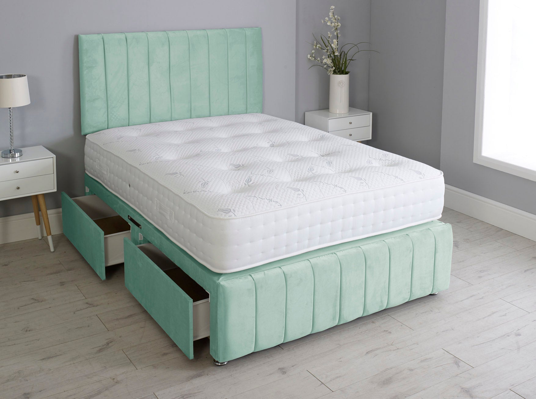 Linear Divan Bed Set With Footboard And Pocket Mattress And Headboard