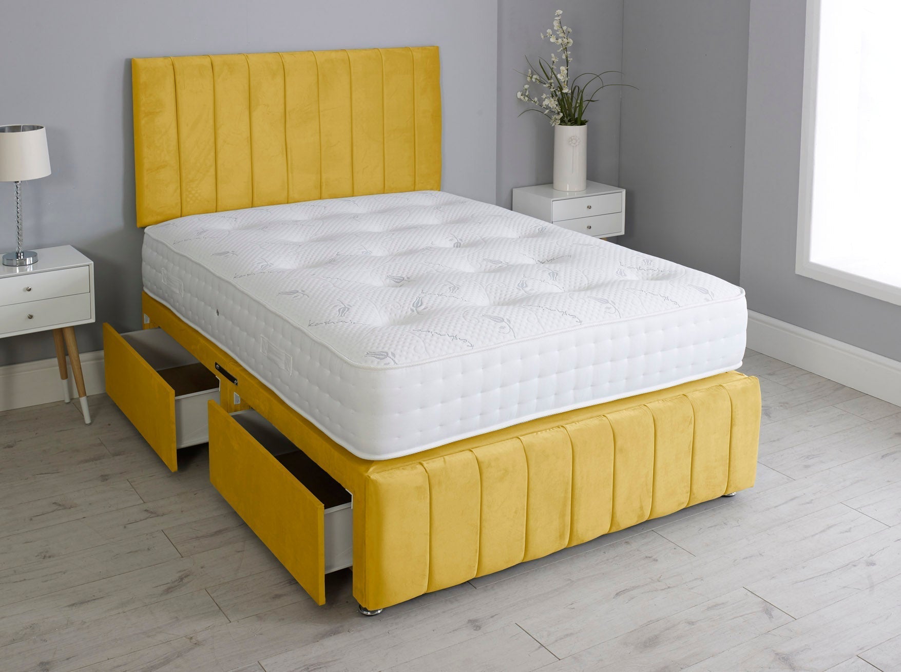 Linear Divan Bed Set With Footboard And Pocket Memory Mattress And Headboard