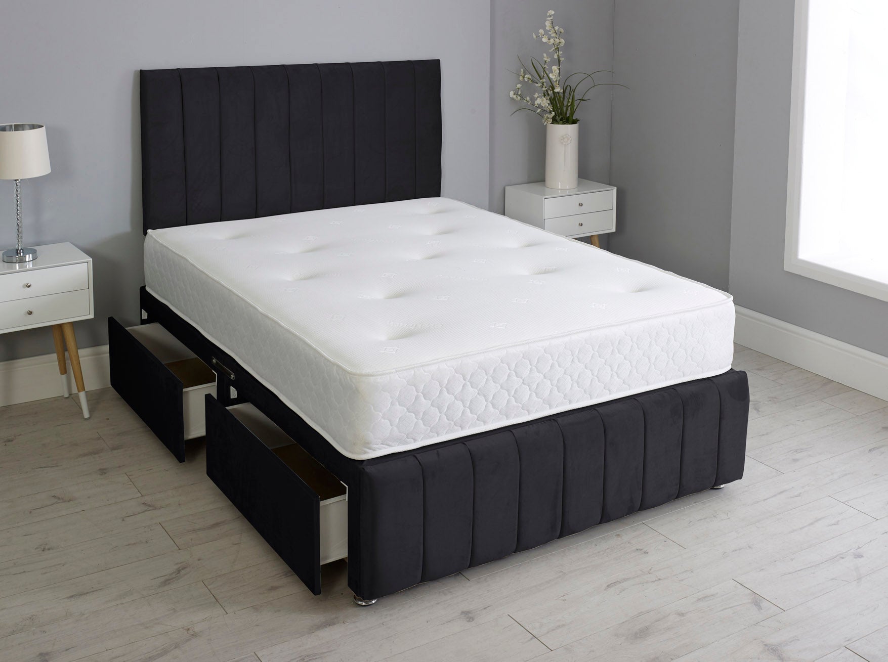 Linear Divan Bed With Footboard And Memory Orthopaedic Mattress