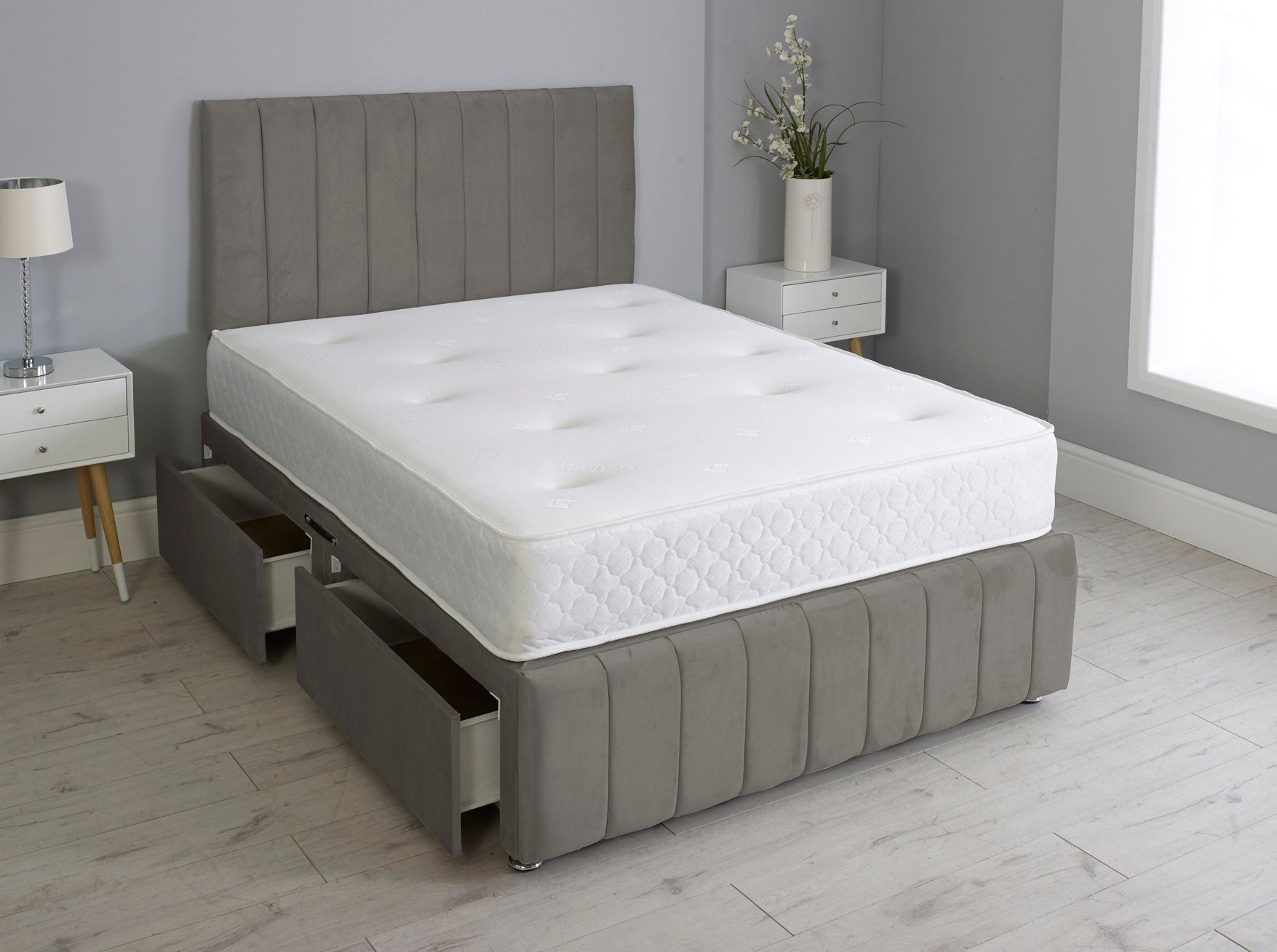 Linear Divan Bed With Footboard And Memory Orthopaedic Mattress