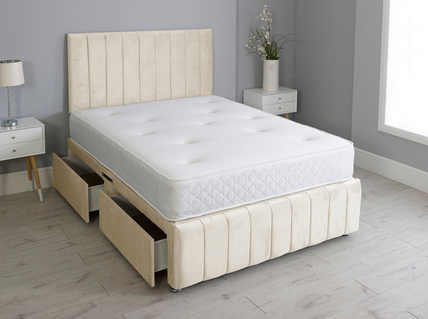Linear Divan Bed With Footboard And Memory Orthopaedic Mattress