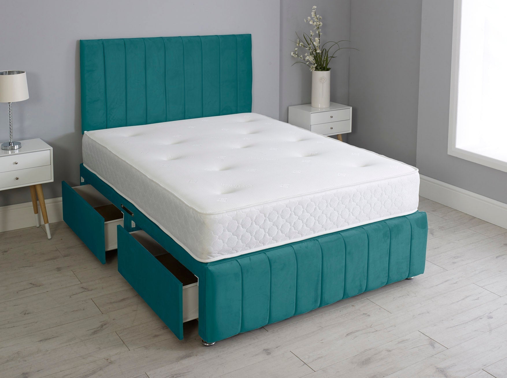 Linear Divan Bed With Footboard And Memory Orthopaedic Mattress