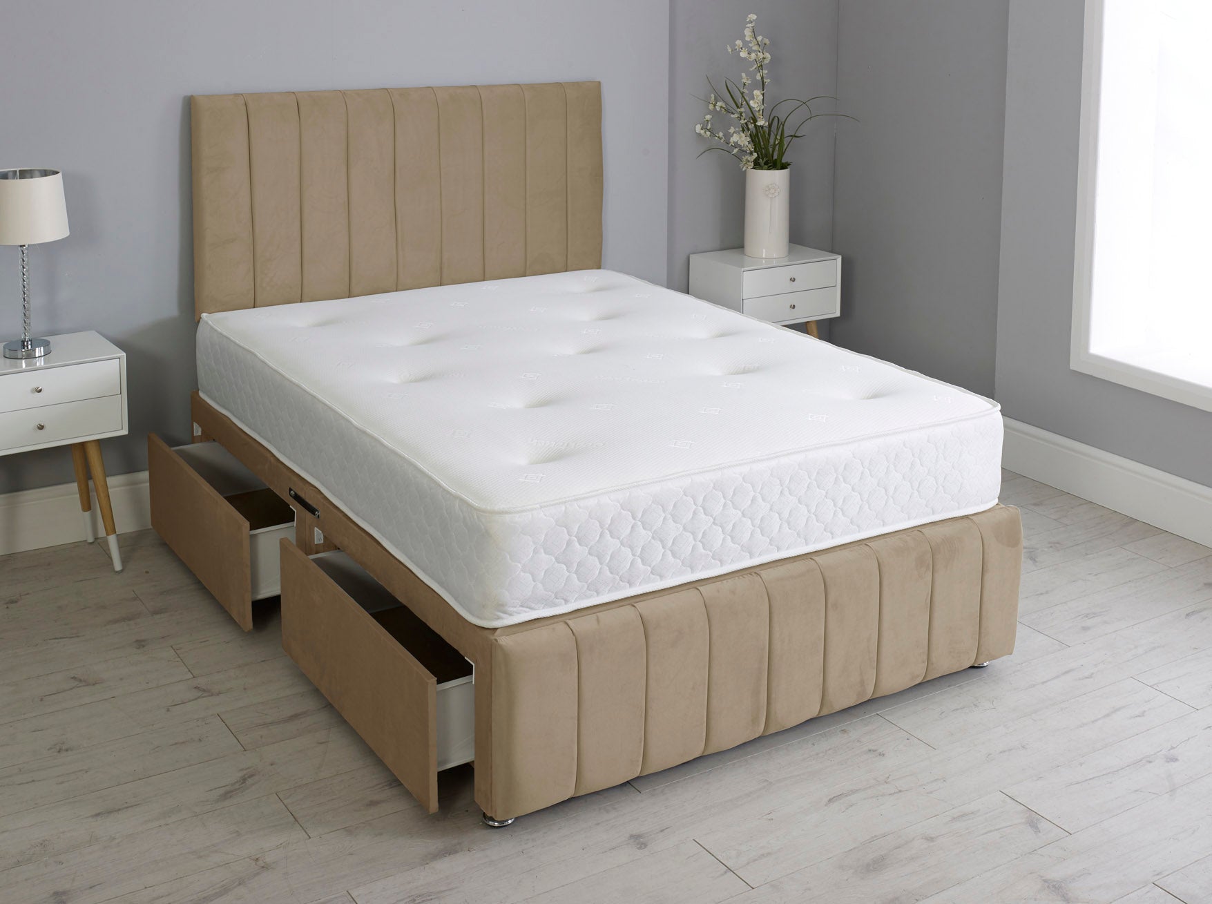 Linear Divan Bed With Footboard And Memory Orthopaedic Mattress