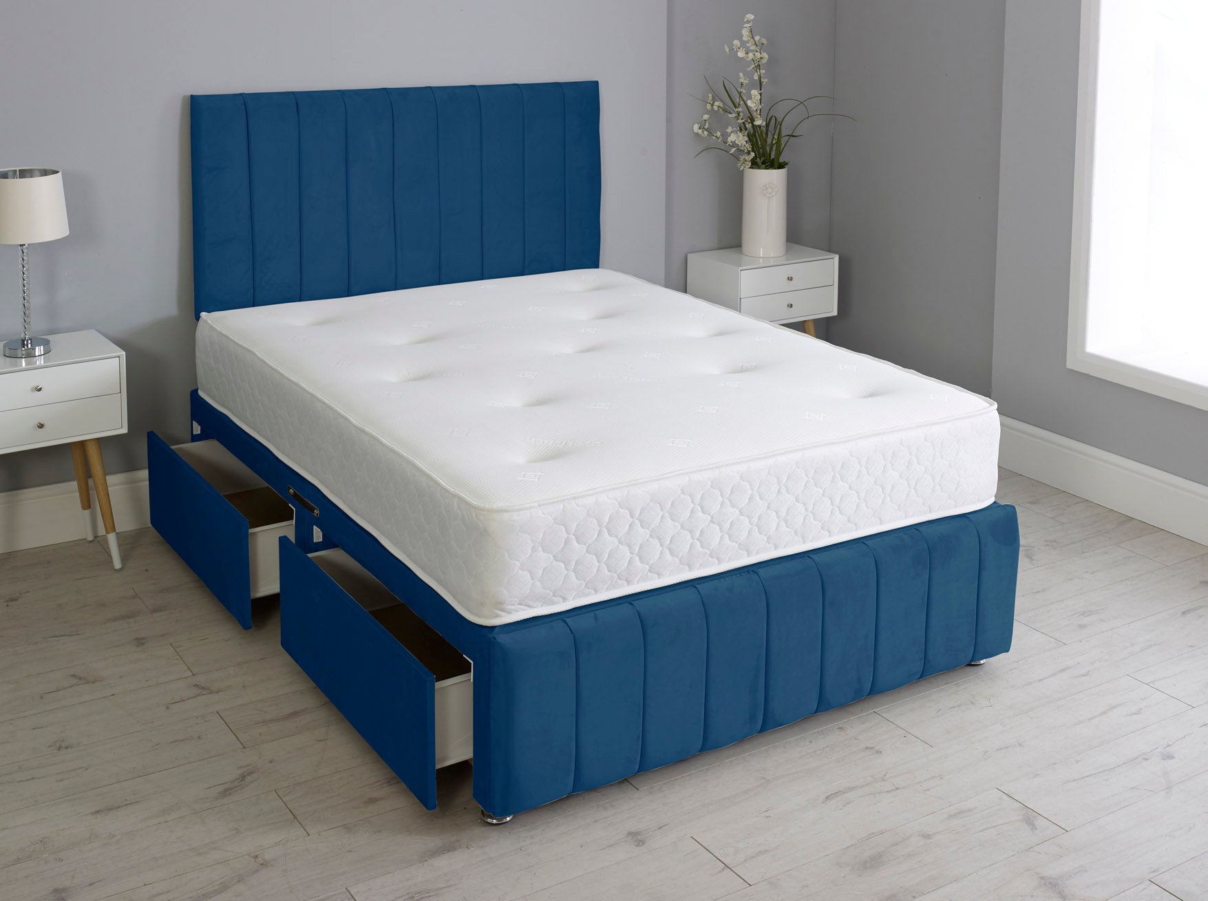 Linear Divan Bed With Footboard And Memory Orthopaedic Mattress