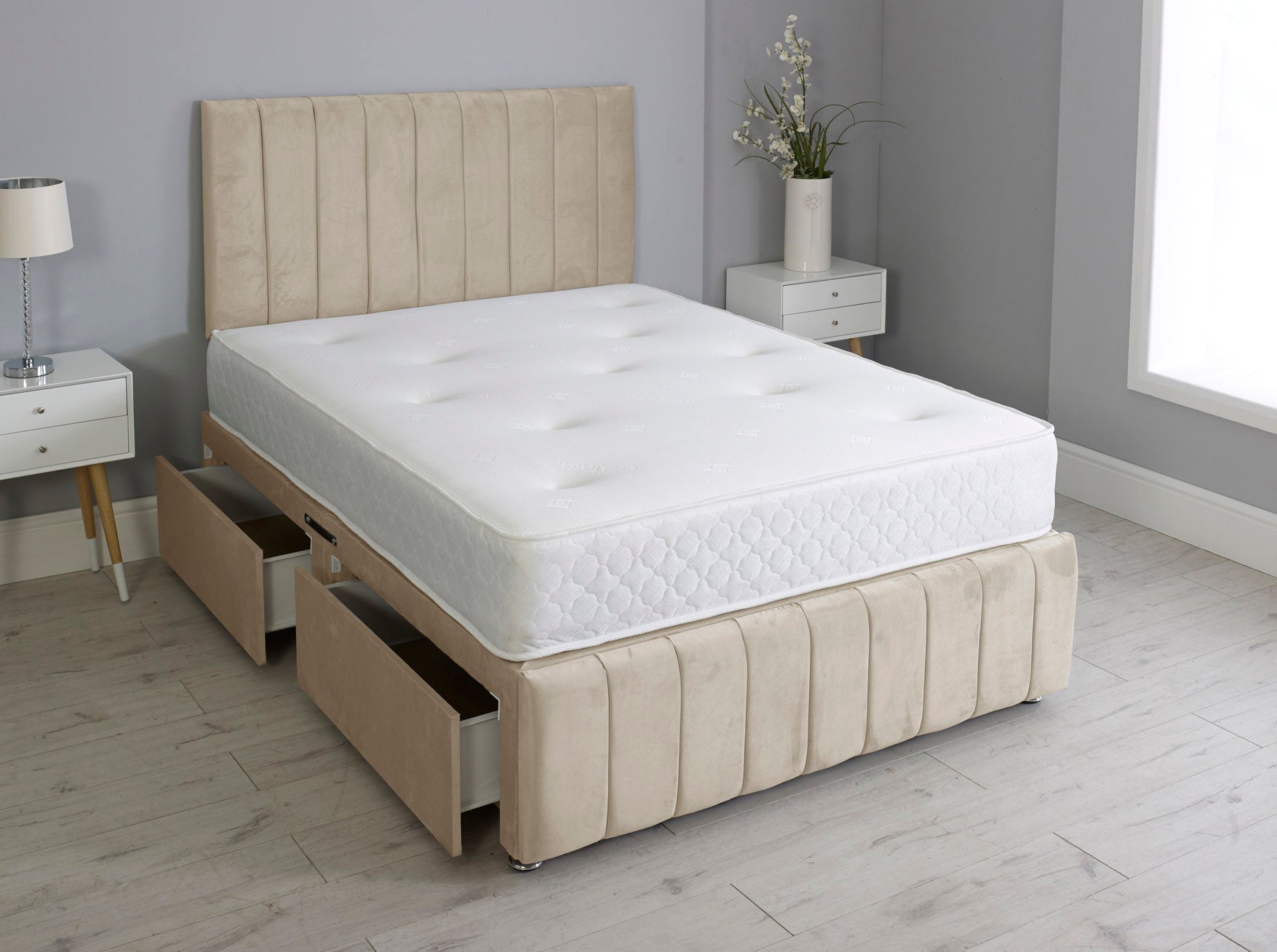 Linear Divan Bed With Footboard And Memory Orthopaedic Mattress