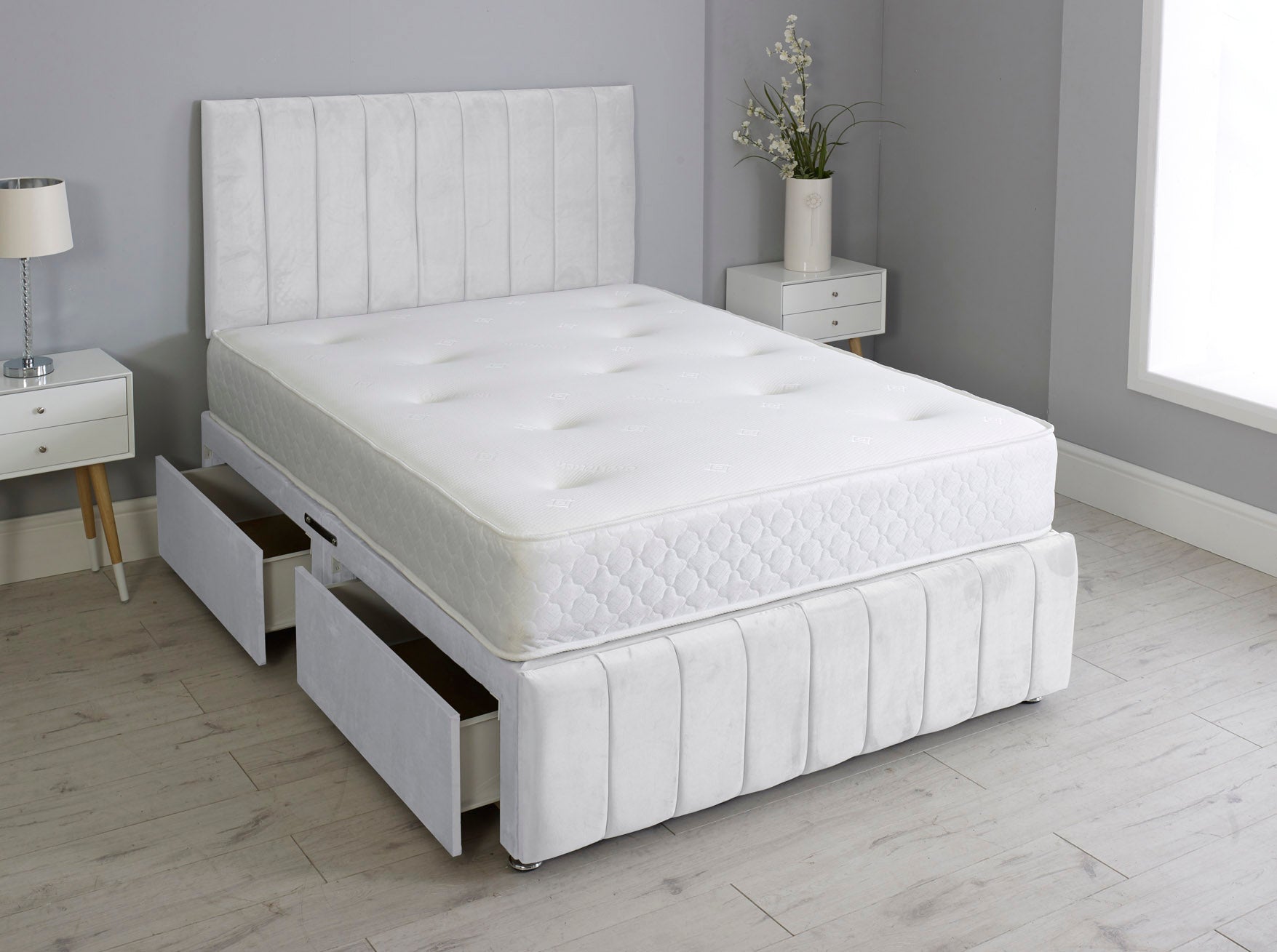 Linear Divan Bed With Footboard And Memory Orthopaedic Mattress