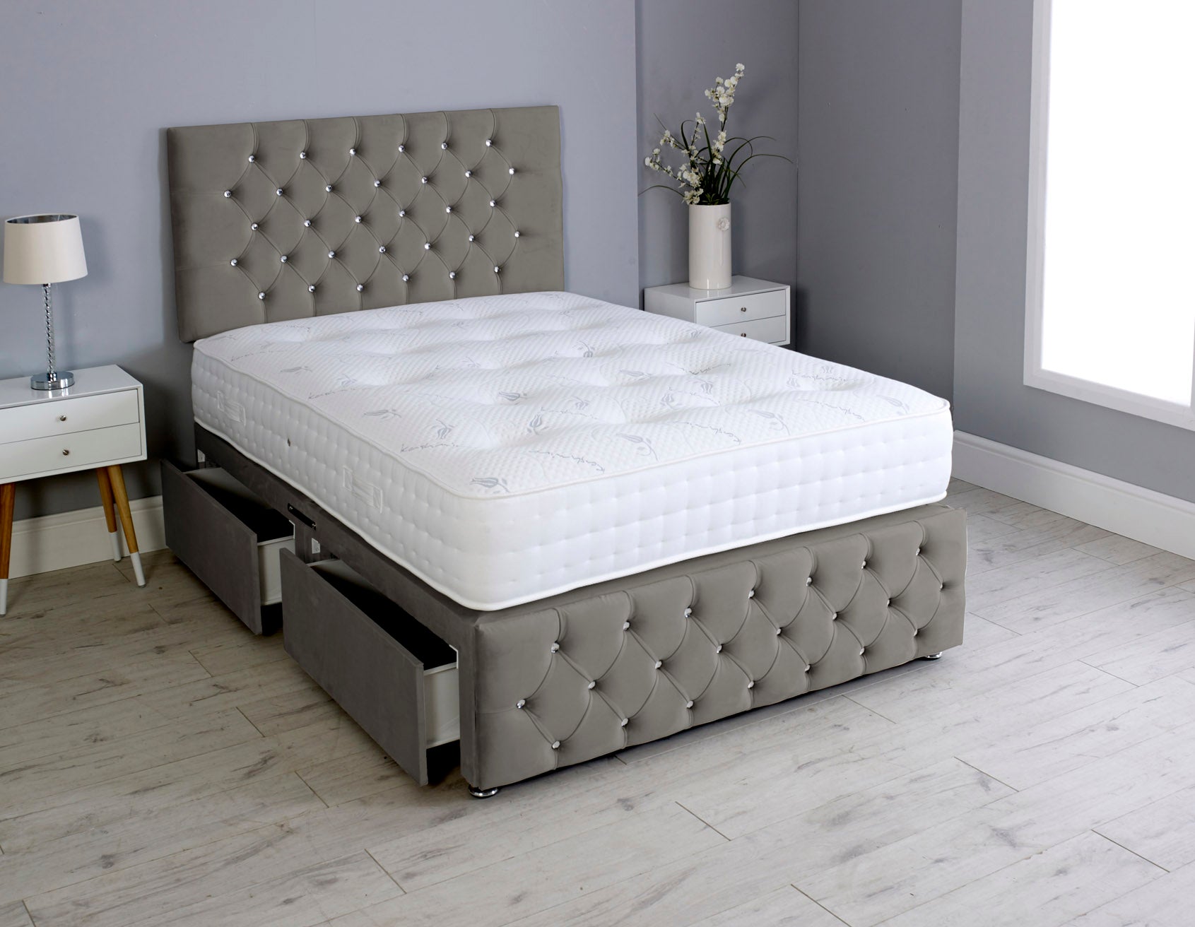 Milly Chesterfield Divan Bed Set with Headboard & Memory Mattress