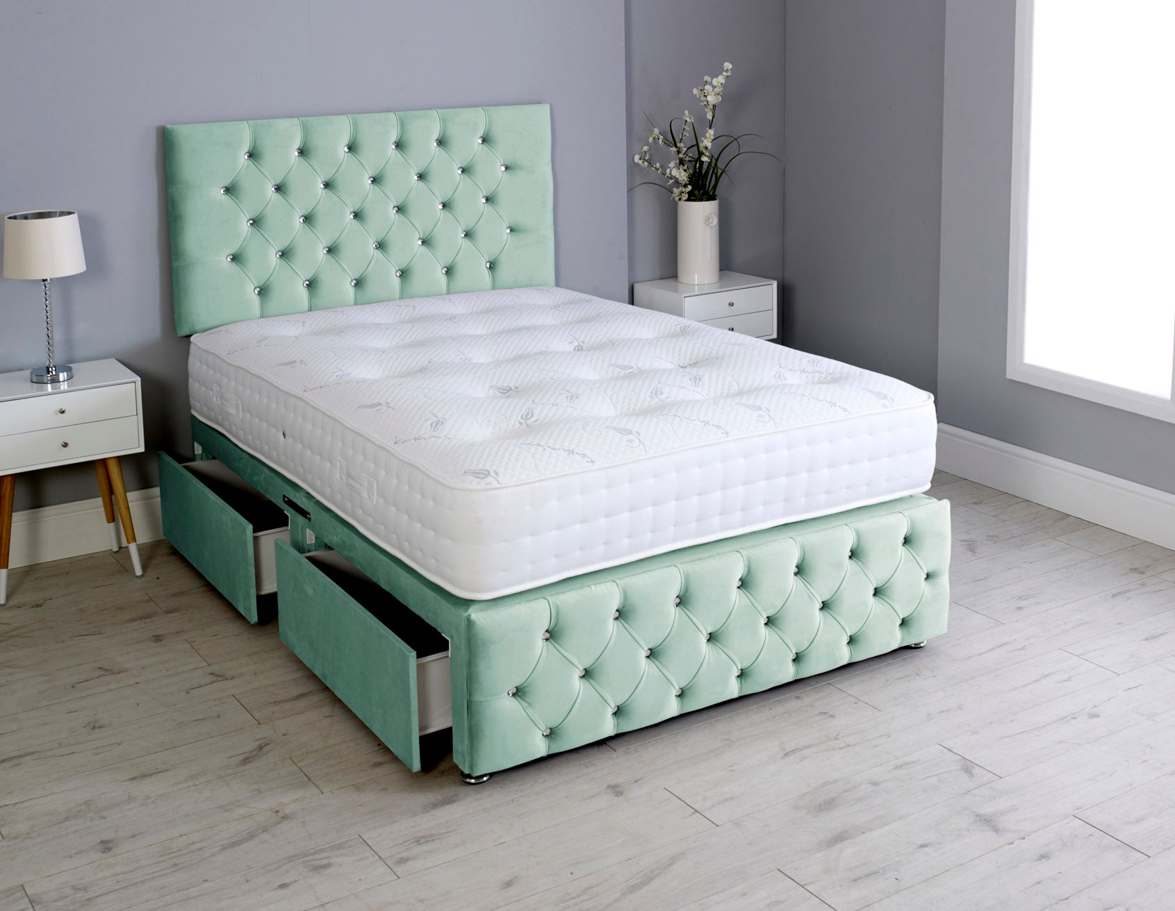 Milly Chesterfield Divan Bed Set with Headboard & Pocket Mattress