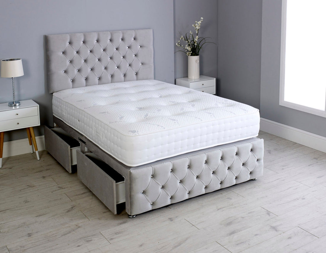 Milly Chesterfield Divan Bed Set With Footboard And Pocket Mattress And Headboard