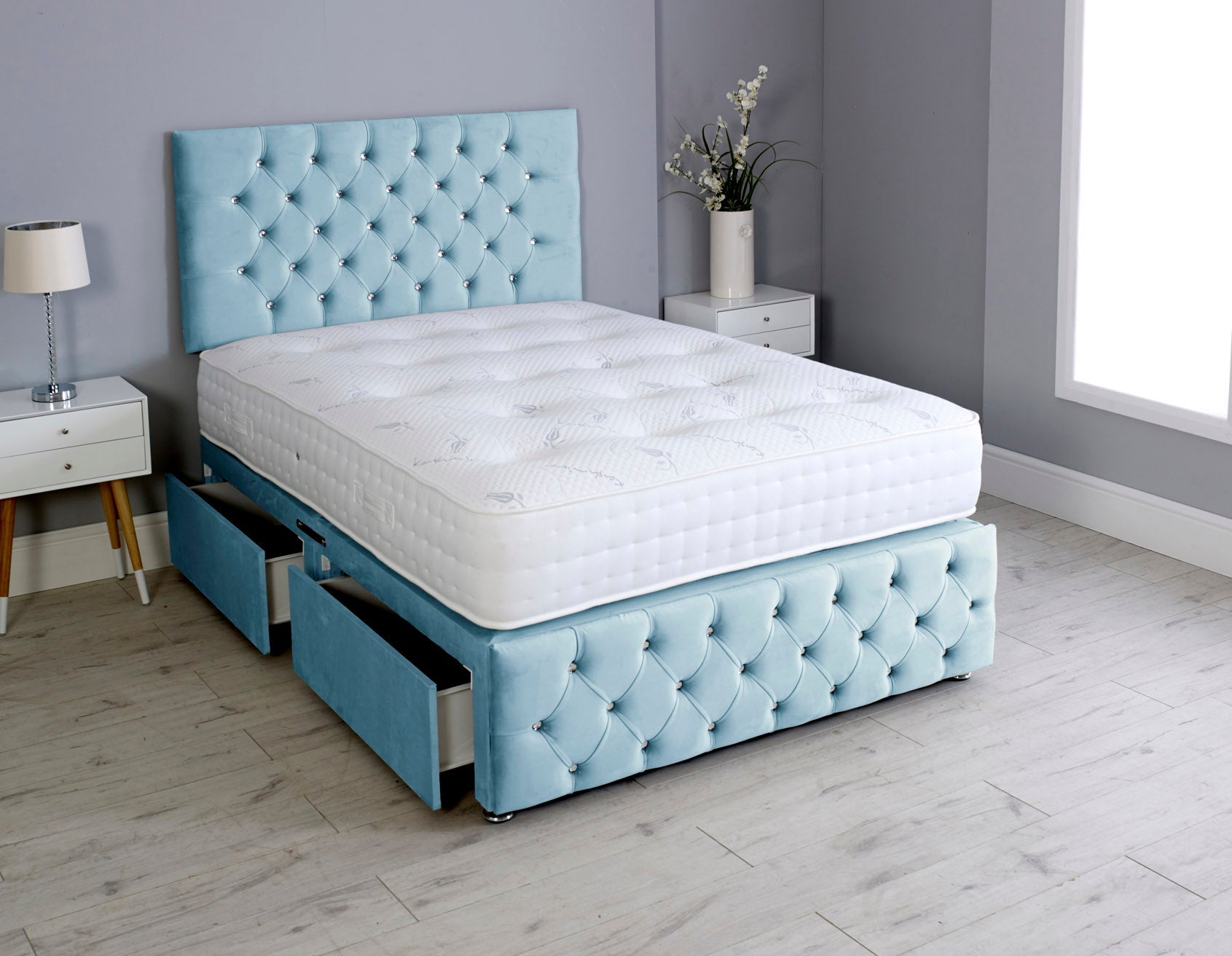 Milly Chesterfield Divan Bed Set with Headboard & Pocket Mattress