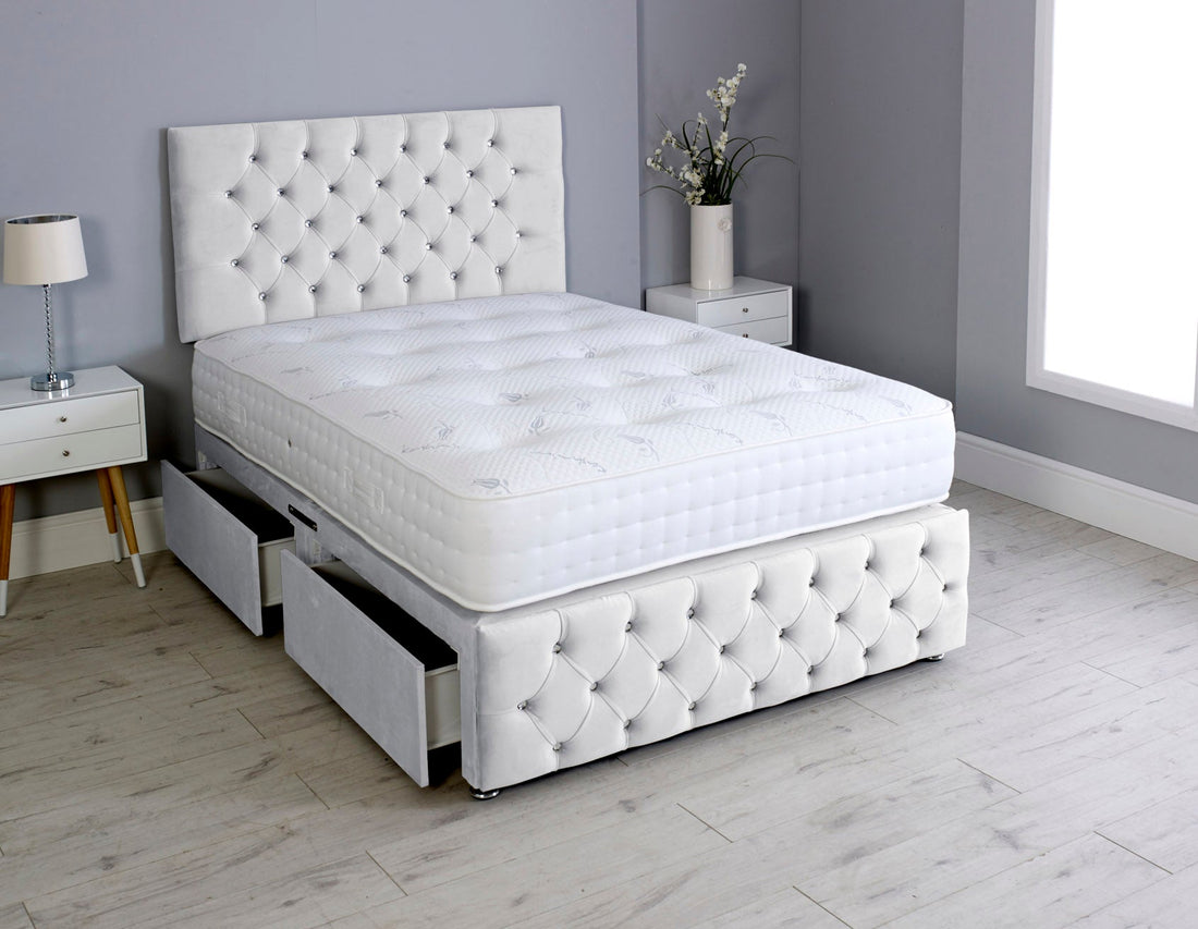 Milly Chesterfield Divan Bed Set With Footboard And Pocket Memory Mattress And Headboard