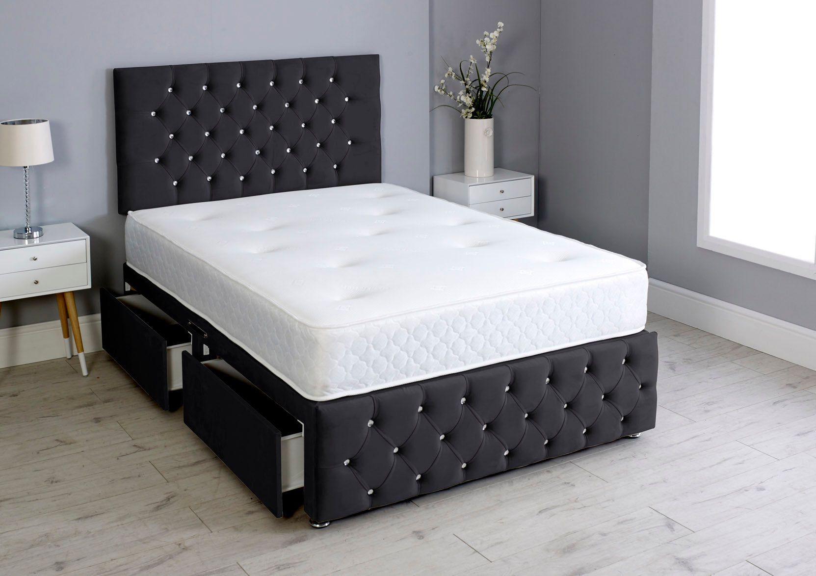 Milly Chesterfield Divan Bed Set with Footboard & Mattress