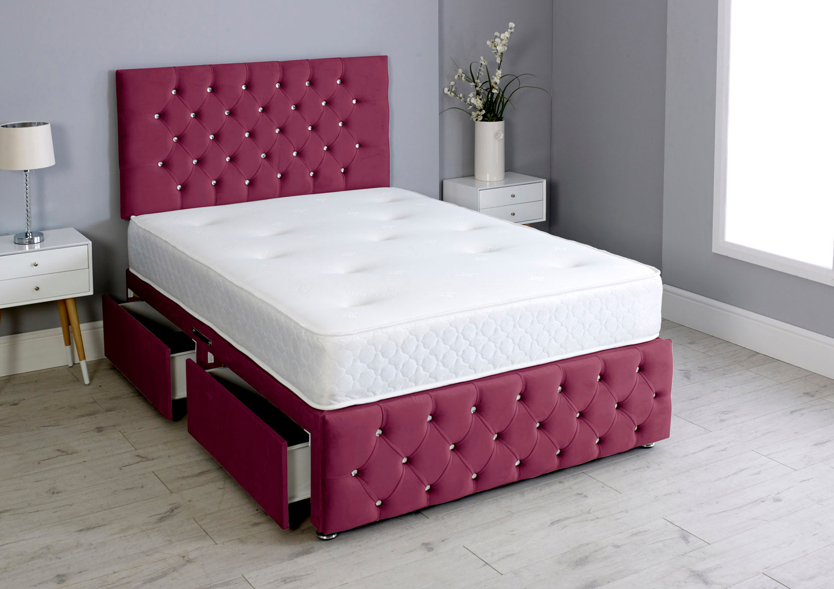 Milly Chesterfield Divan Bed Set with Footboard & Mattress