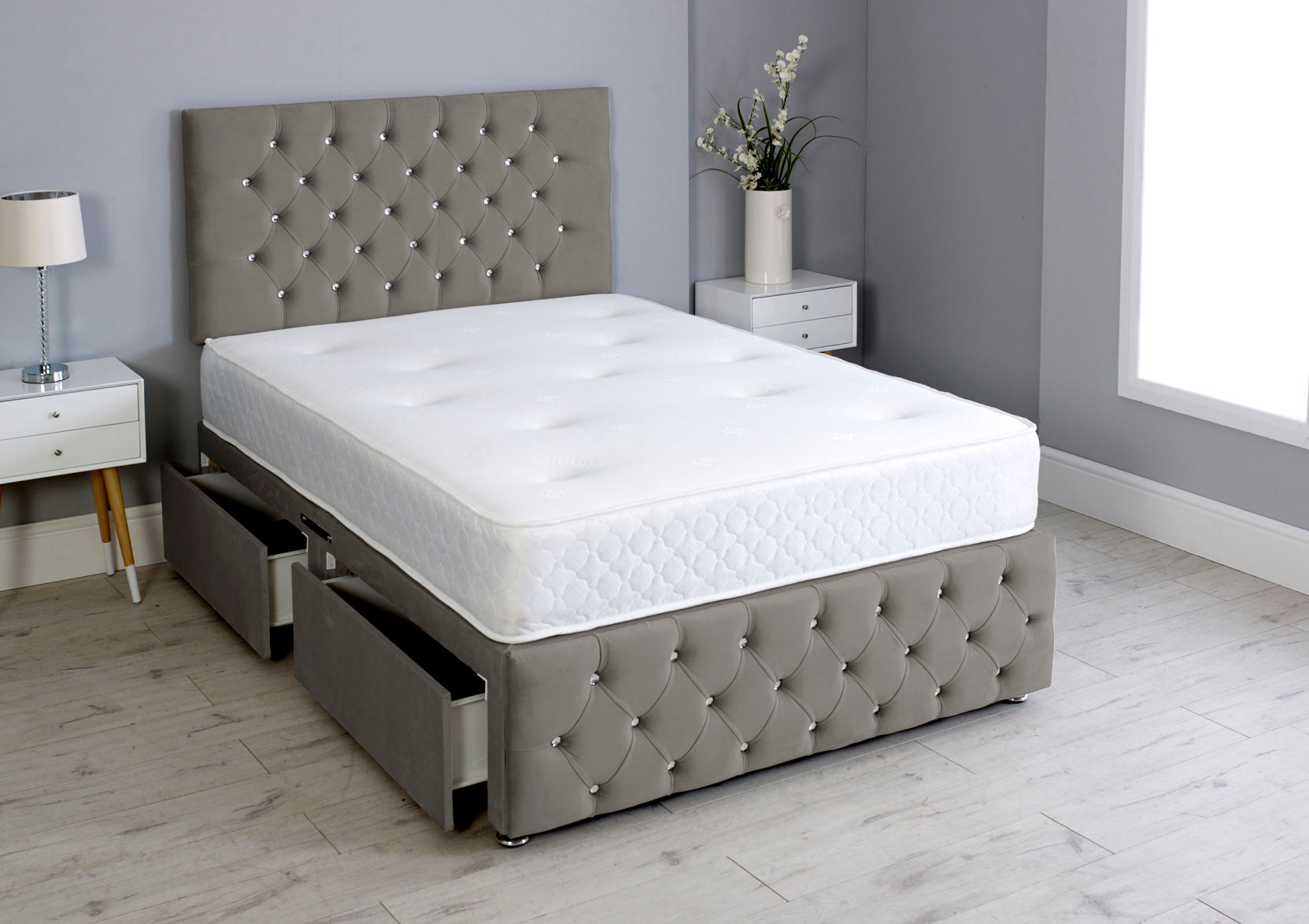 Milly Chesterfield Divan Bed Set with Footboard & Mattress