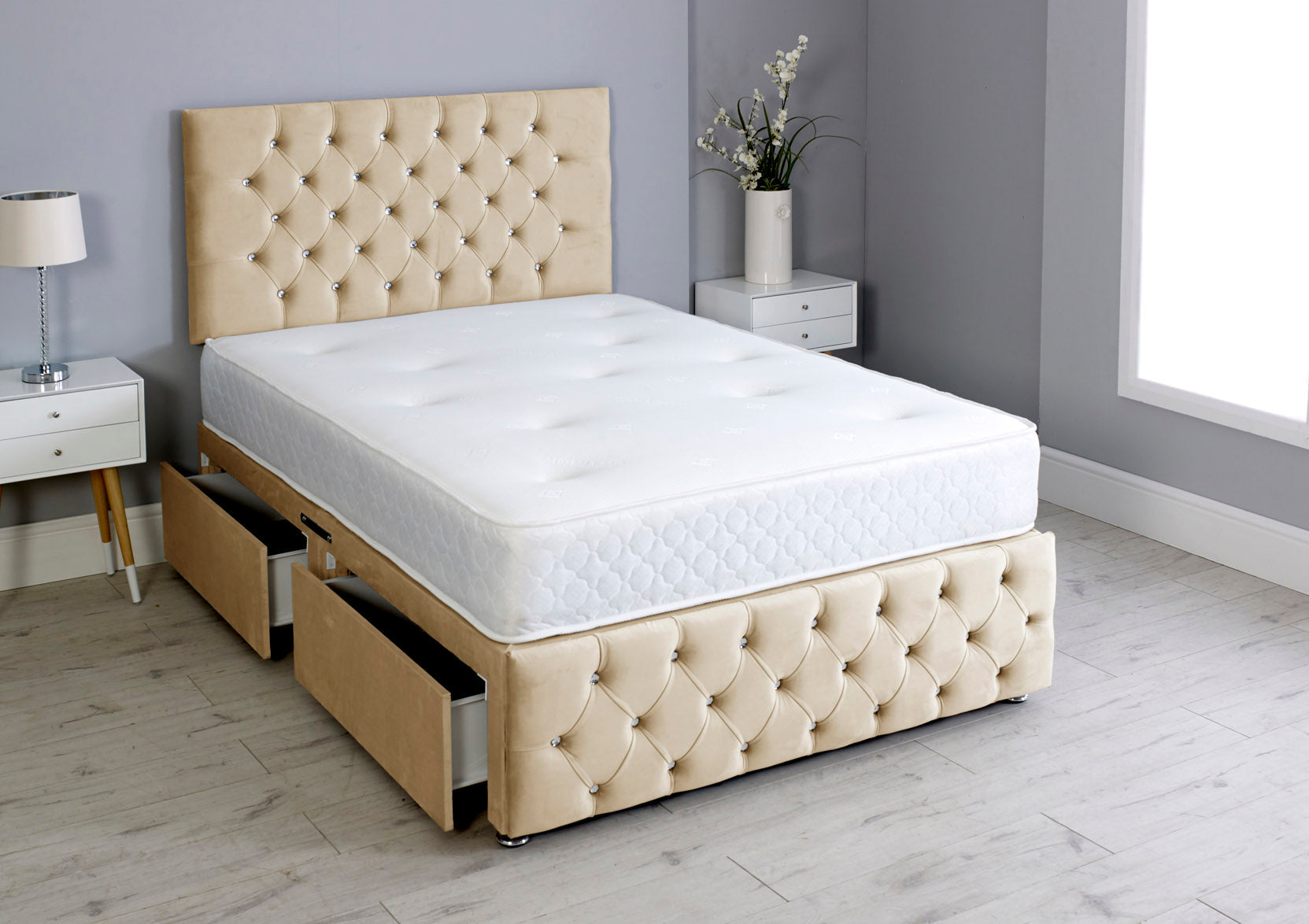 Milly Chesterfield Divan Bed Set with Footboard & Mattress