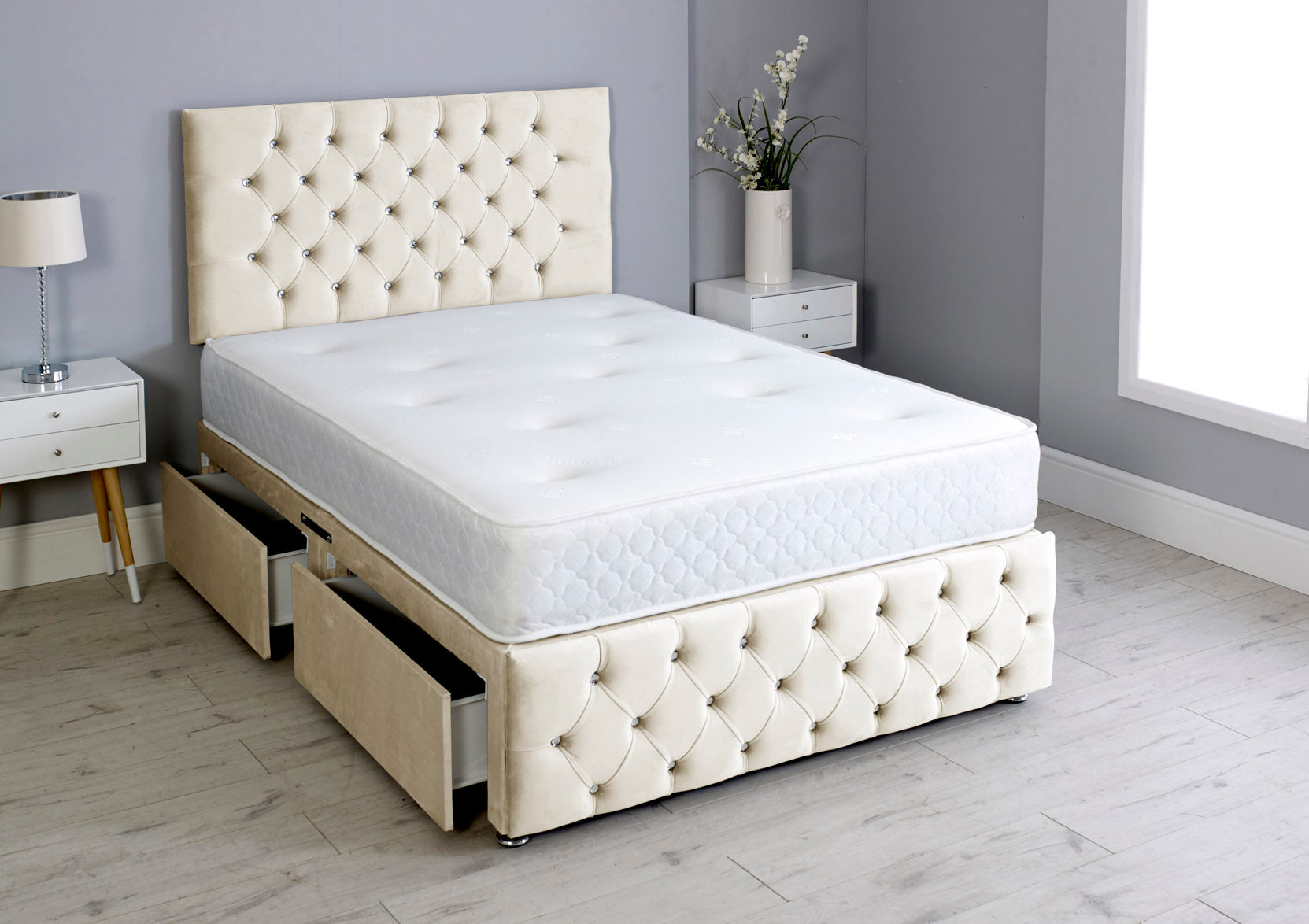 Milly Chesterfield Divan Bed Set with Footboard & Mattress