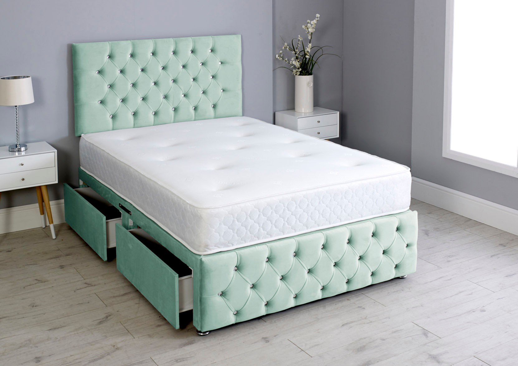 Milly Chesterfield Divan Bed Set with Footboard & Mattress