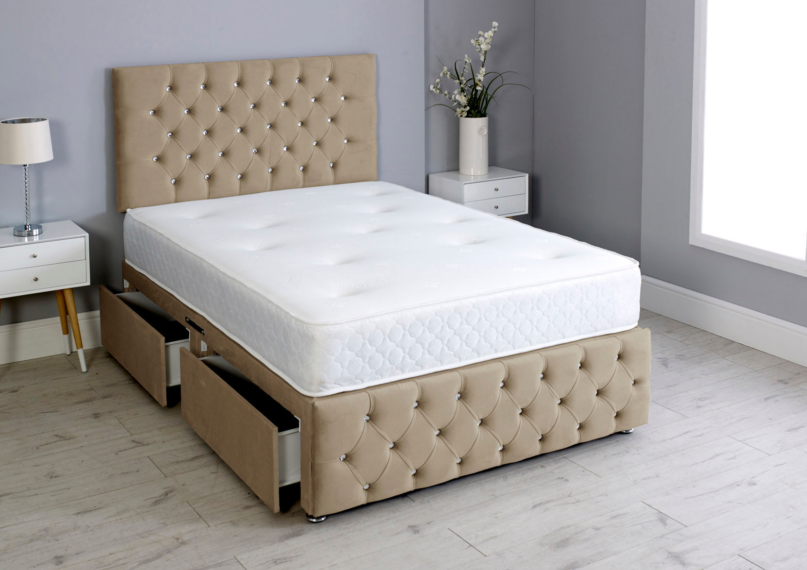 Milly Chesterfield Divan Bed Set with Footboard & Mattress