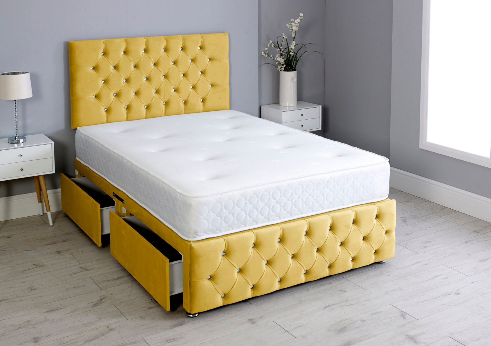 Milly Chesterfield Divan Bed Set with Footboard & Mattress