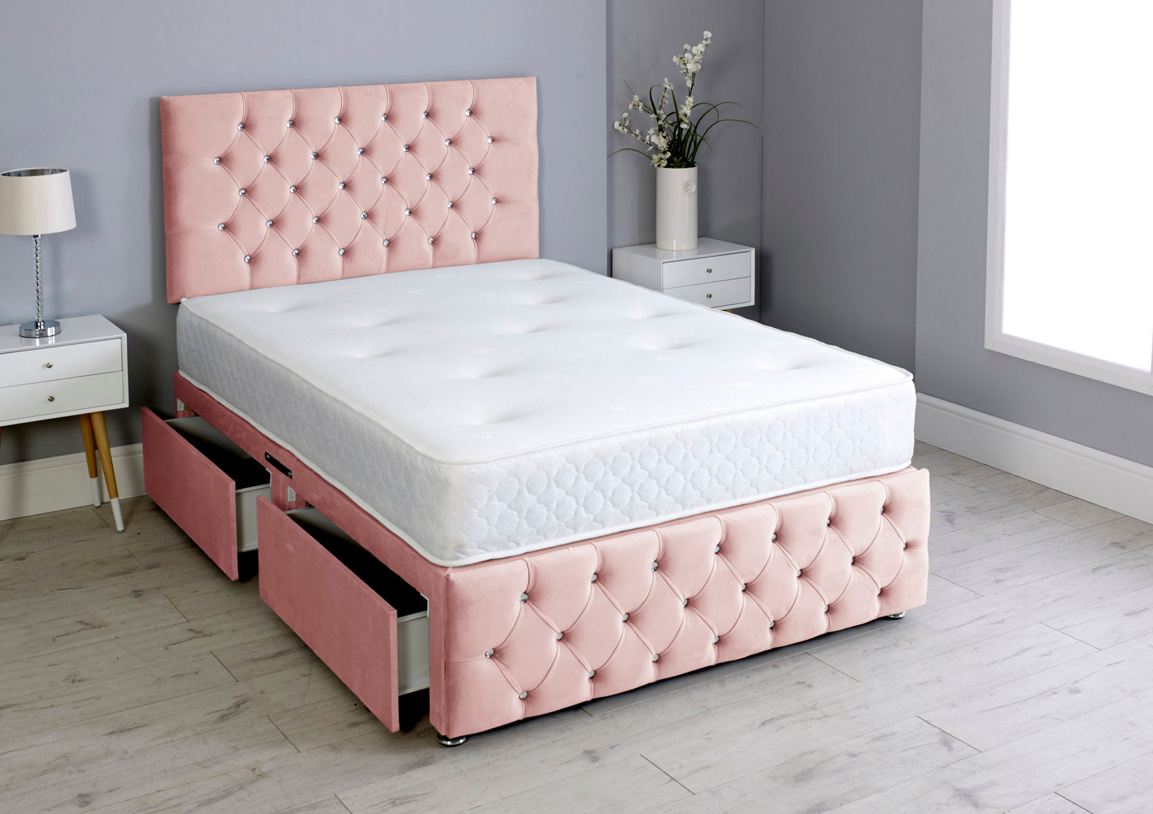 Milly Chesterfield Divan Bed Set with Footboard & Mattress