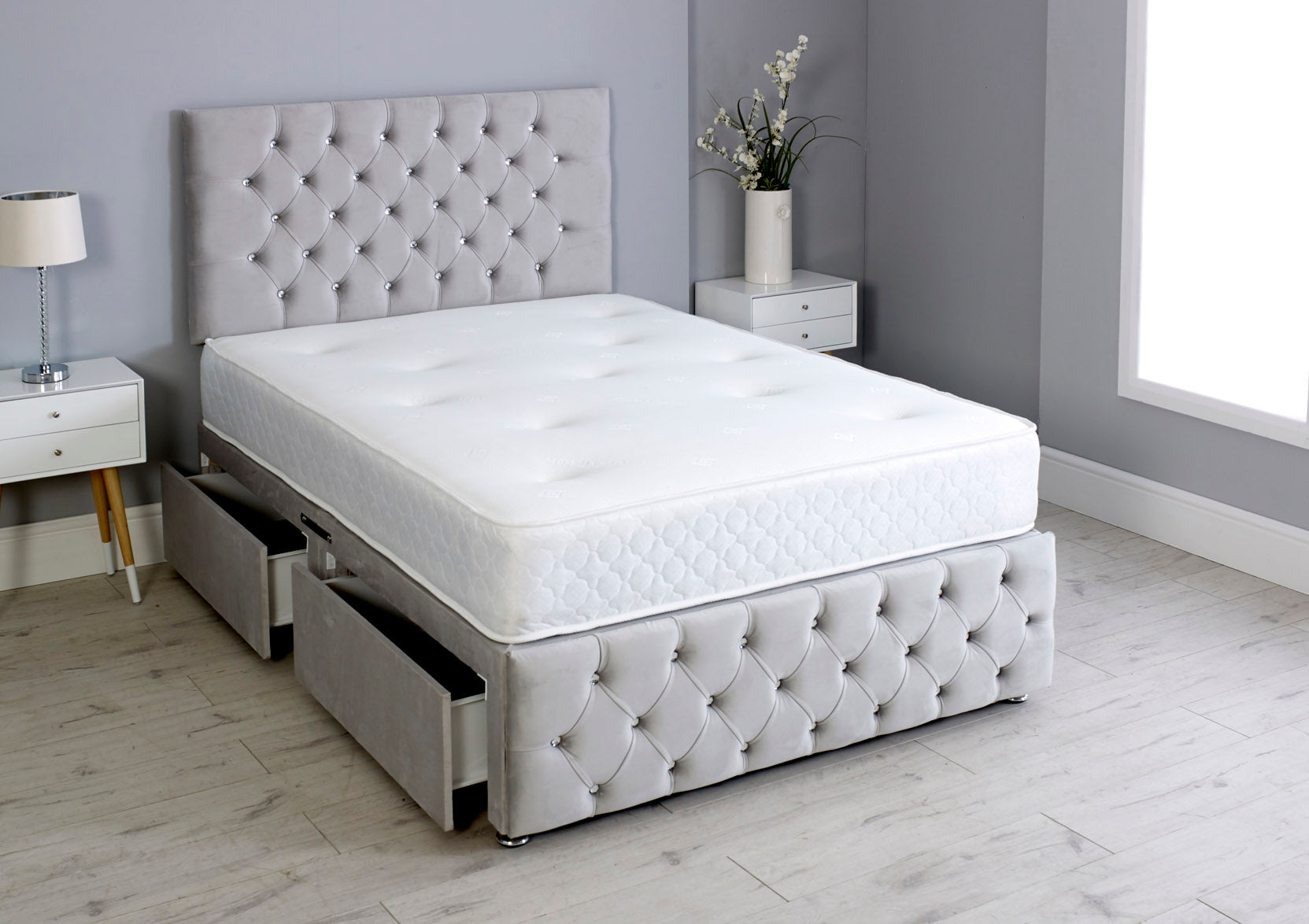 Milly Chesterfield Divan Bed Set with Footboard & Mattress