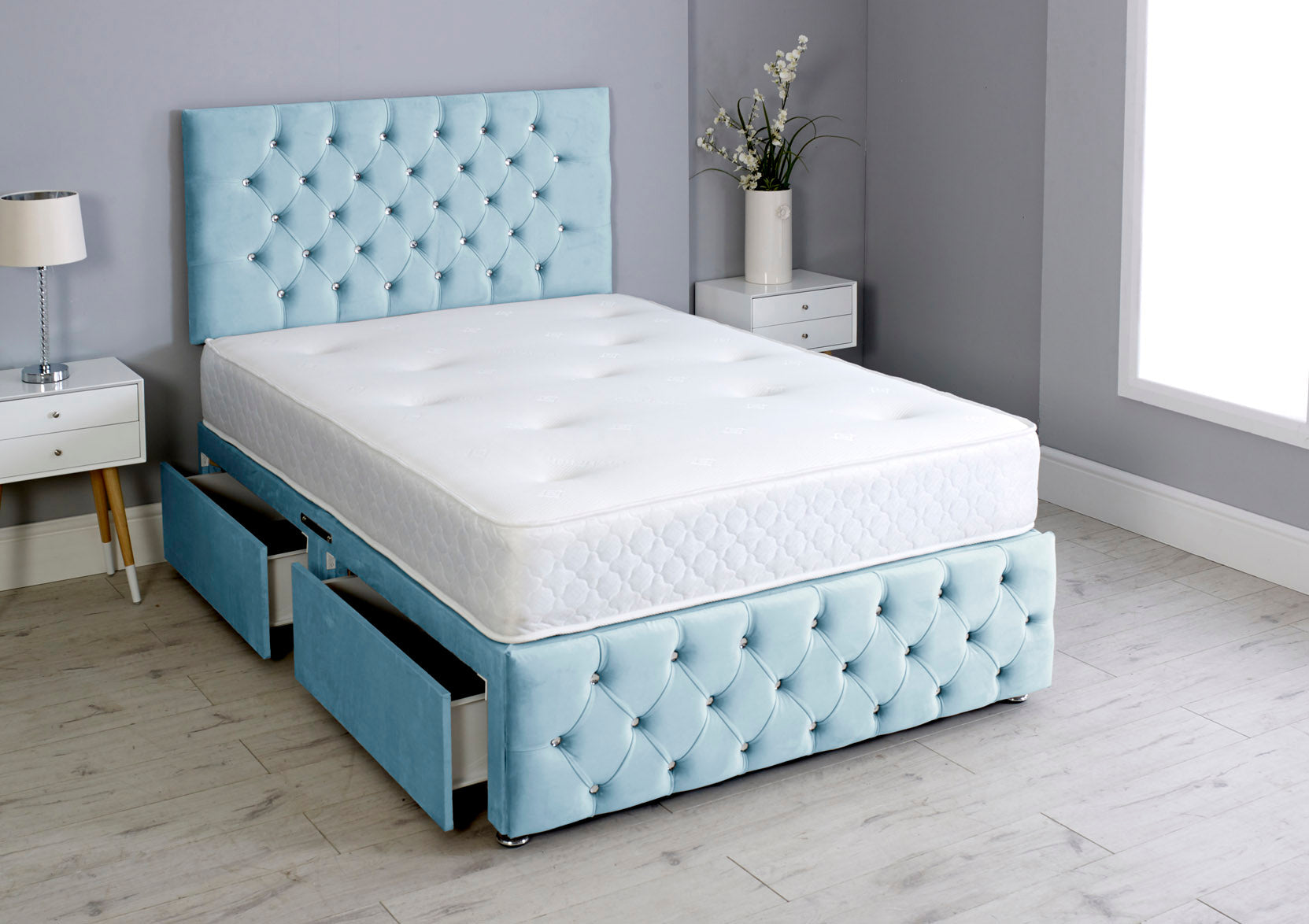 Milly Chesterfield Divan Bed Set with Footboard & Mattress